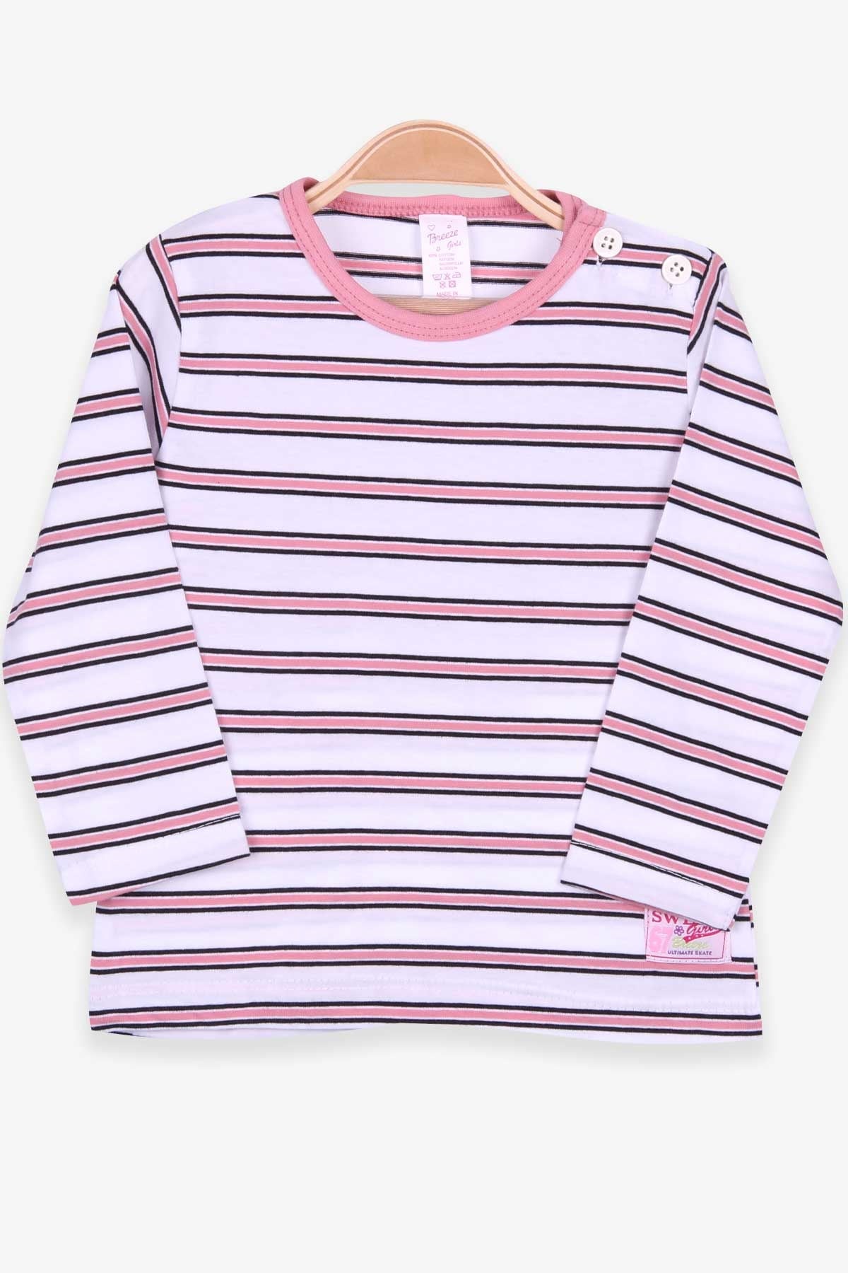 Breeze Kız Bebek Uzun Kollu Tişört Patlı Çizgili Beyaz (9 Ay-3 Yaş)