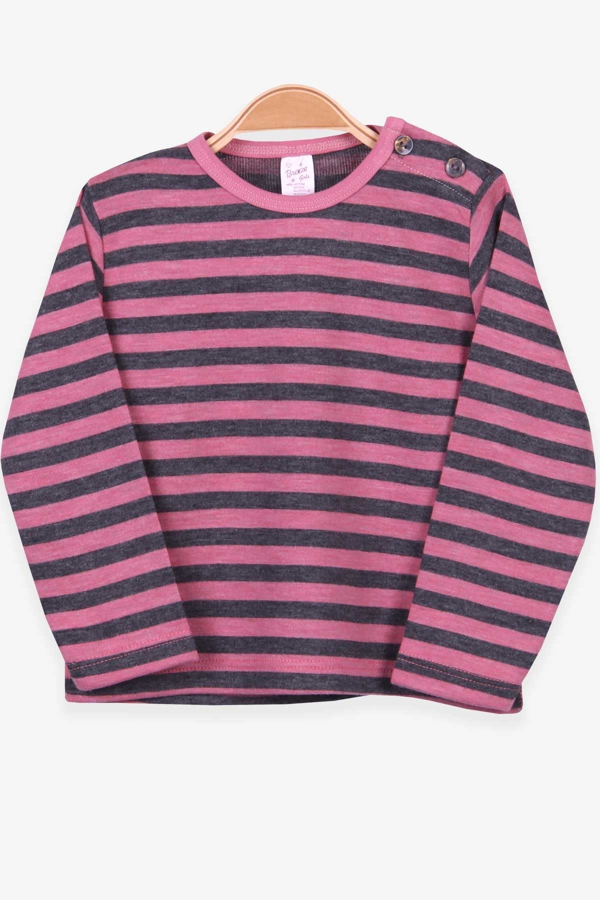 Breeze Kız Bebek Uzun Kollu Tişört Patlı Çizgili Pembe (9 Ay-3 Yaş)