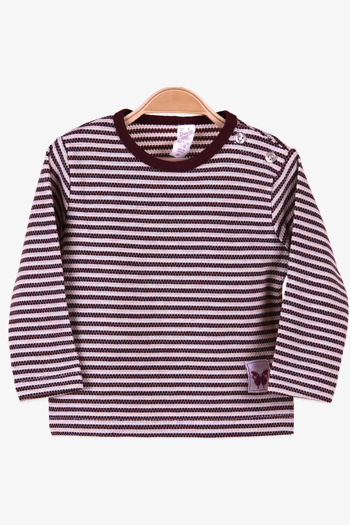 Breeze Kız Bebek Uzun Kollu Tişört Patlı Çizgili Bordo (9 Ay-2 Yaş)
