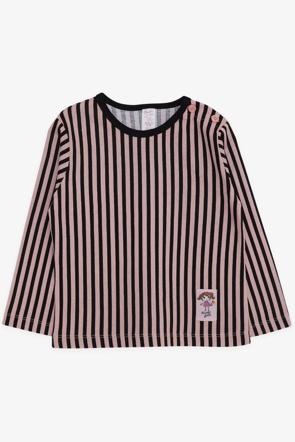 Breeze Kız Bebek Uzun Kollu Tişört Patlı Çizgili Kız Baskılı Siyah (9 Ay-3 Yaş)