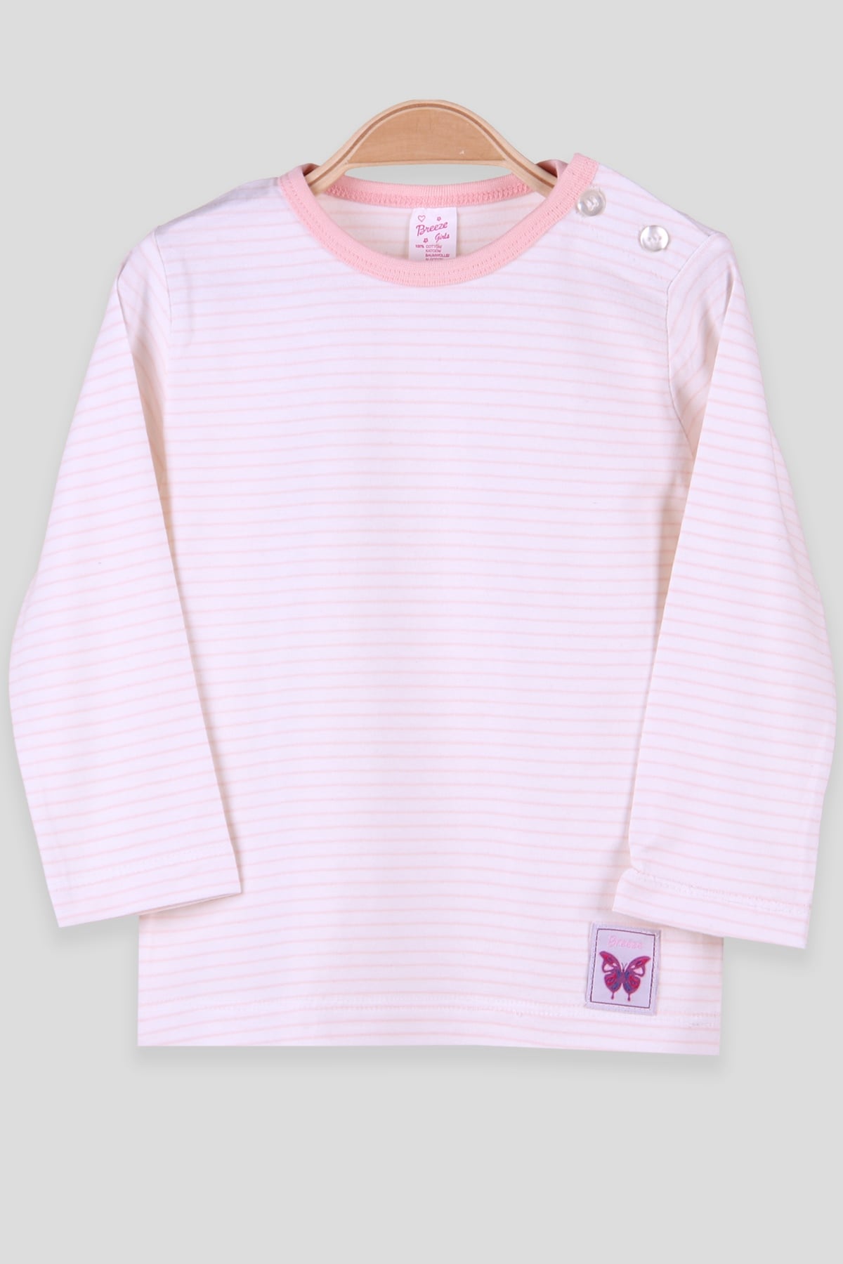 Breeze Kız Bebek Uzun Kollu Tişört Patlı Çizgili Pudra (9 Ay-3 Yaş)