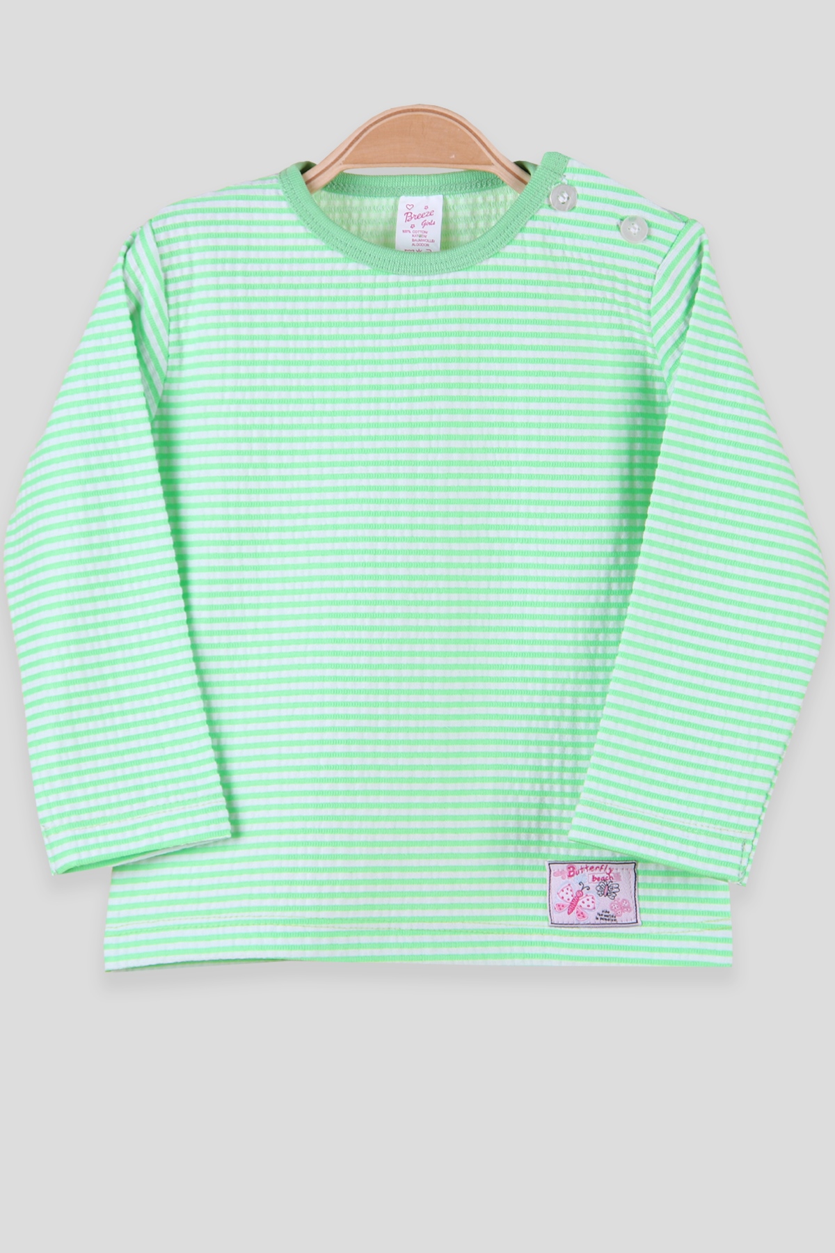 Breeze Kız Bebek Uzun Kollu Tişört Patlı Çizgili Yeşil (9 Ay-3 Yaş)
