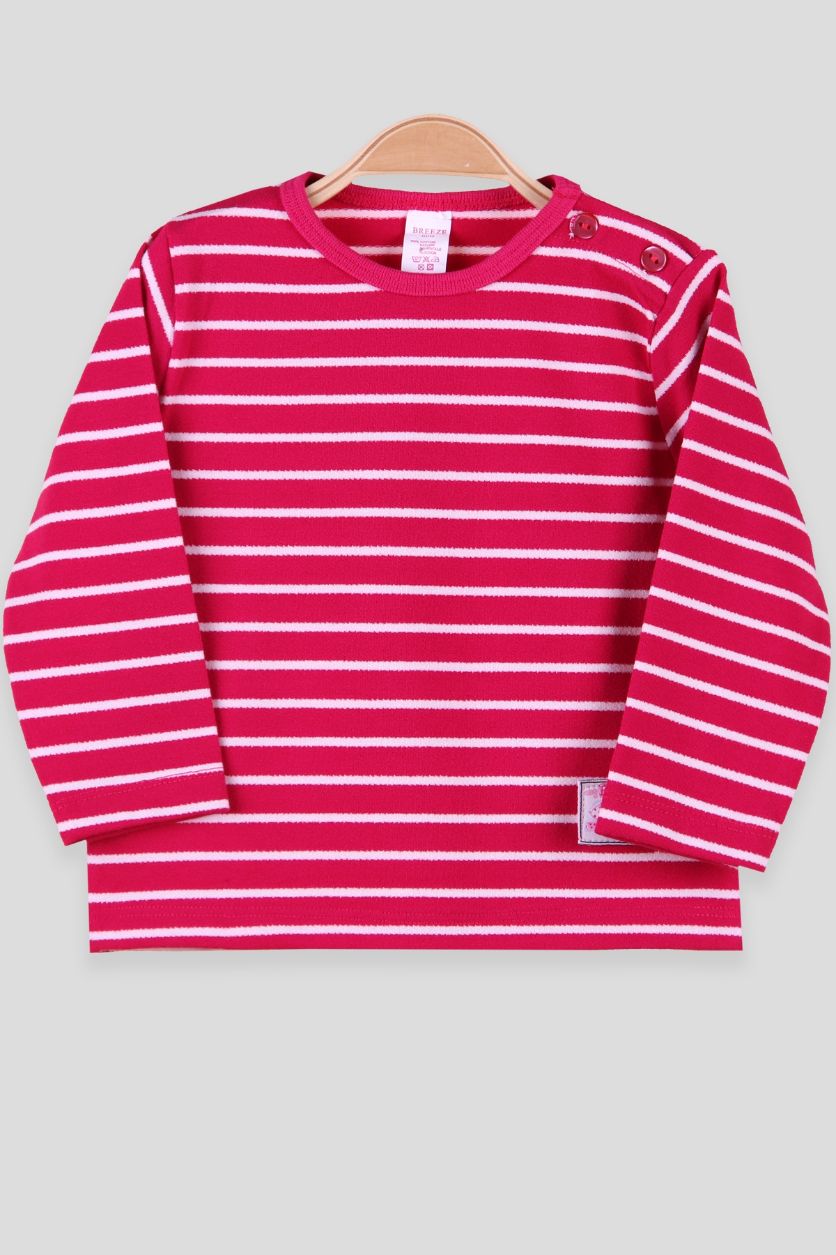 Breeze Kız Bebek Uzun Kollu Tişört Patlı Çizgili Fuşya (9 Ay-3 Yaş)