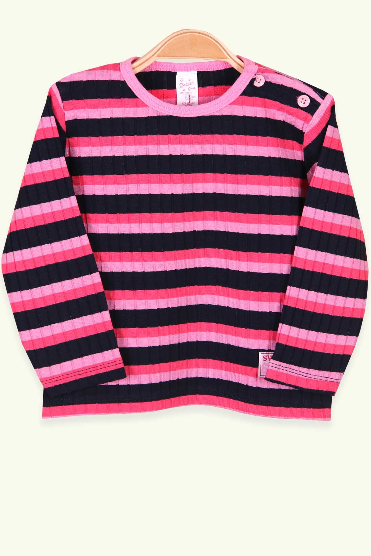 Breeze Kız Bebek Uzun Kollu Tişört Patlı Çizgili Pembe (9 Ay-3 Yaş)