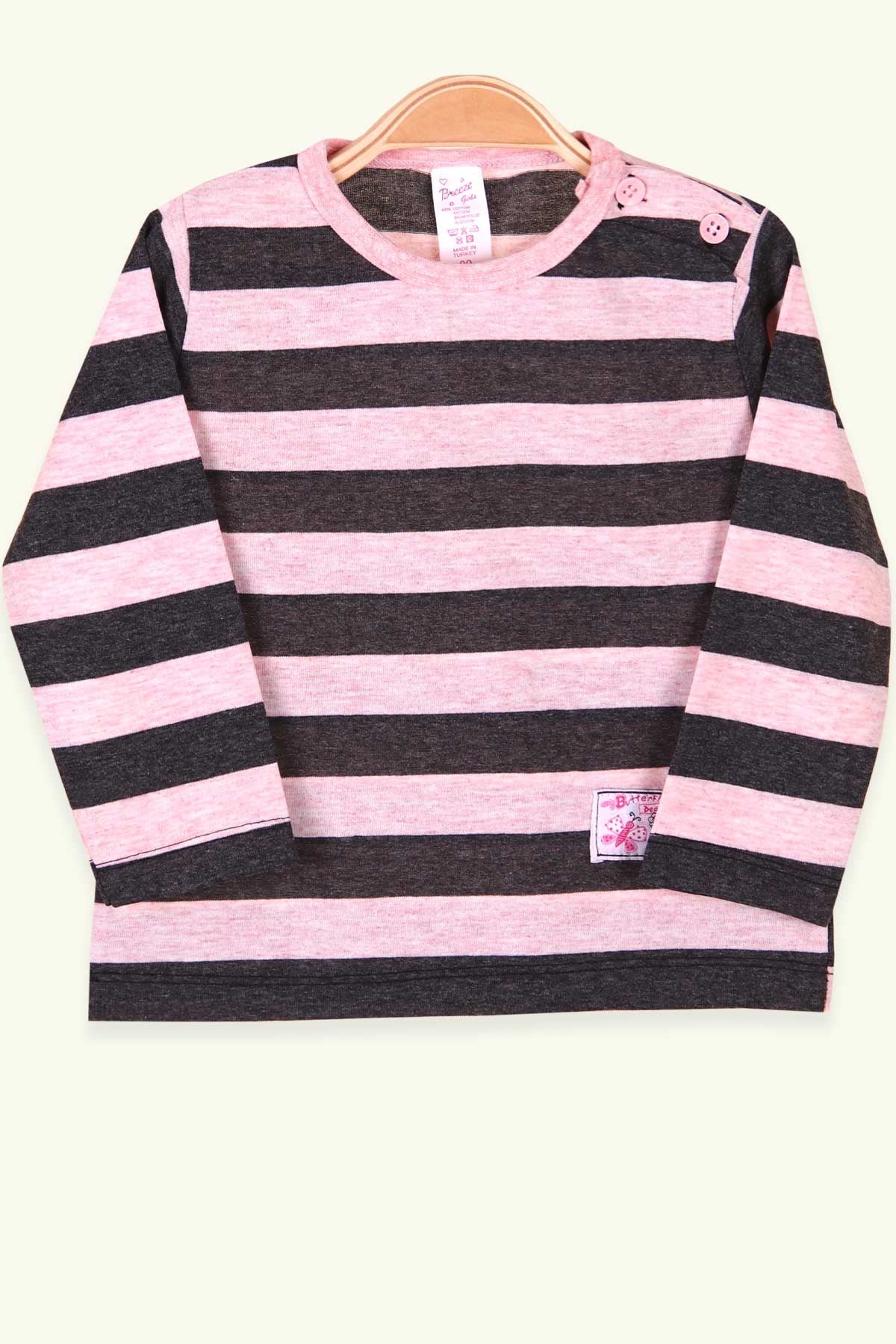 Breeze Kız Bebek Uzun Kollu Tişört Patlı Çizgili Pudra (9 Ay-3 Yaş)