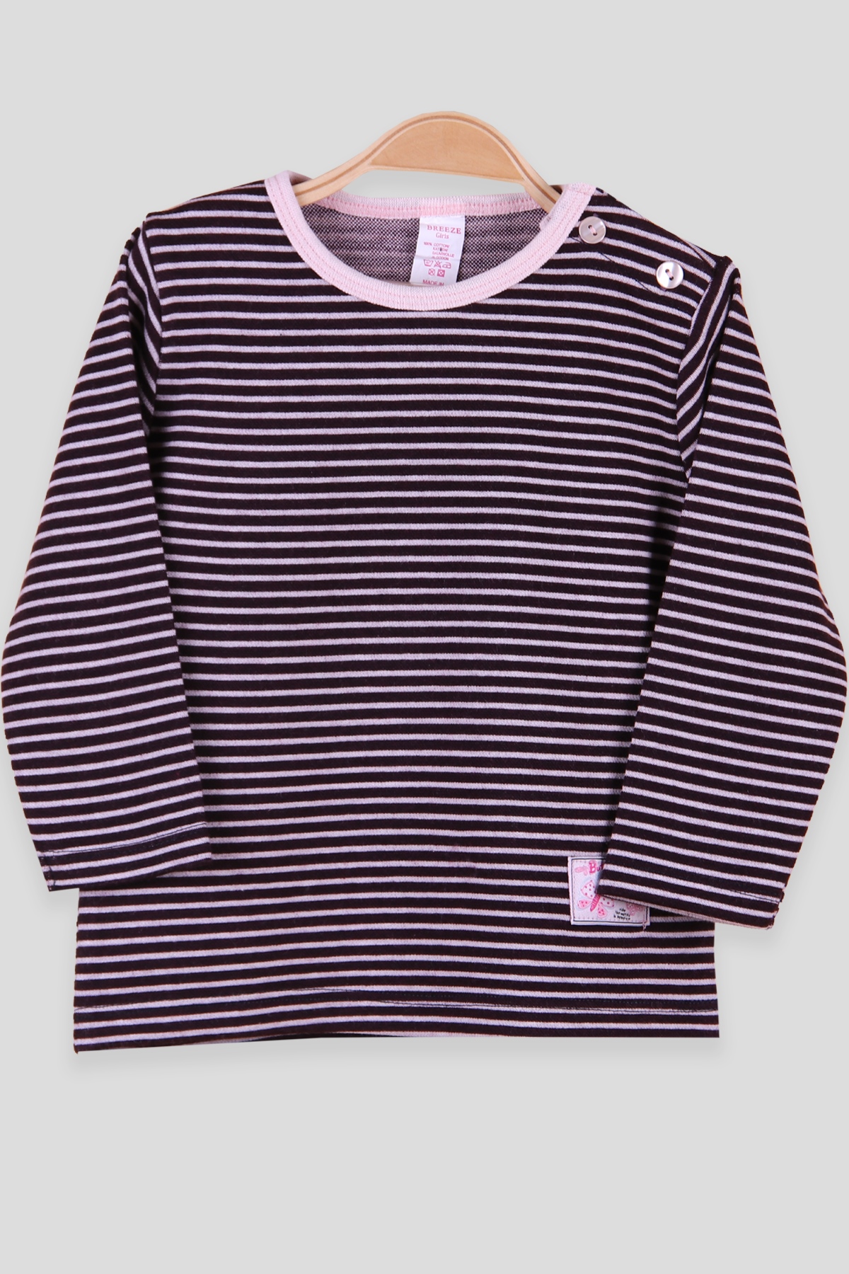 Breeze Kız Bebek Uzun Kollu Tişört Patlı Çizgili Bordo (9 Ay-3 Yaş)