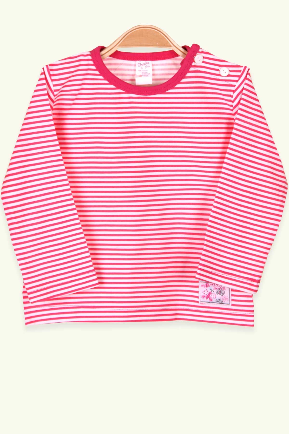 Breeze Kız Bebek Uzun Kollu Tişört Patlı Çizgili Fuşya (9 Ay-3 Yaş)