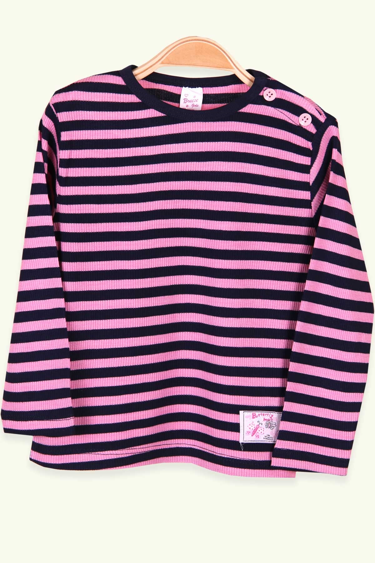 Breeze Kız Bebek Uzun Kollu Tişört Patlı Çizgili Lacivert (9 Ay-3 Yaş)