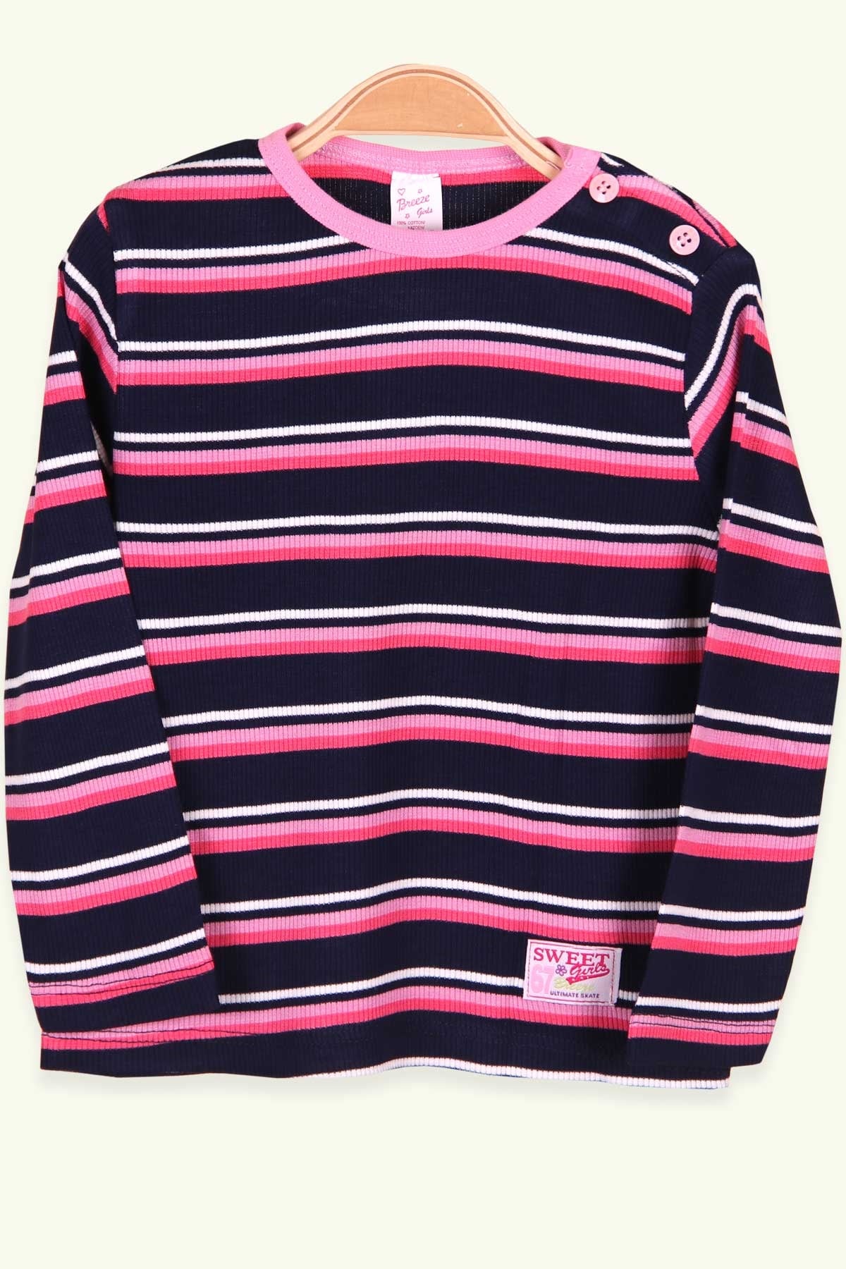 Breeze Kız Bebek Uzun Kollu Tişört Patlı Çizgili Lacivert (9 Ay-3 Yaş)