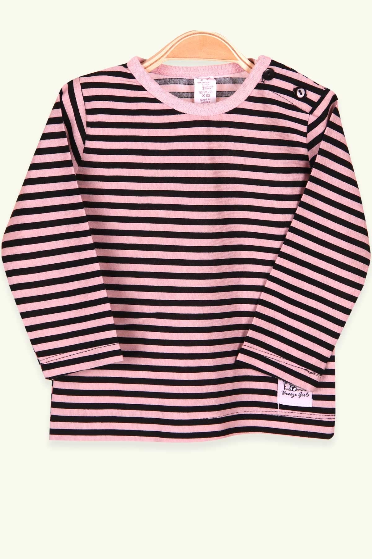 Breeze Kız Bebek Uzun Kollu Tişört Patlı Çizgili Somon (9 Ay-3 Yaş)