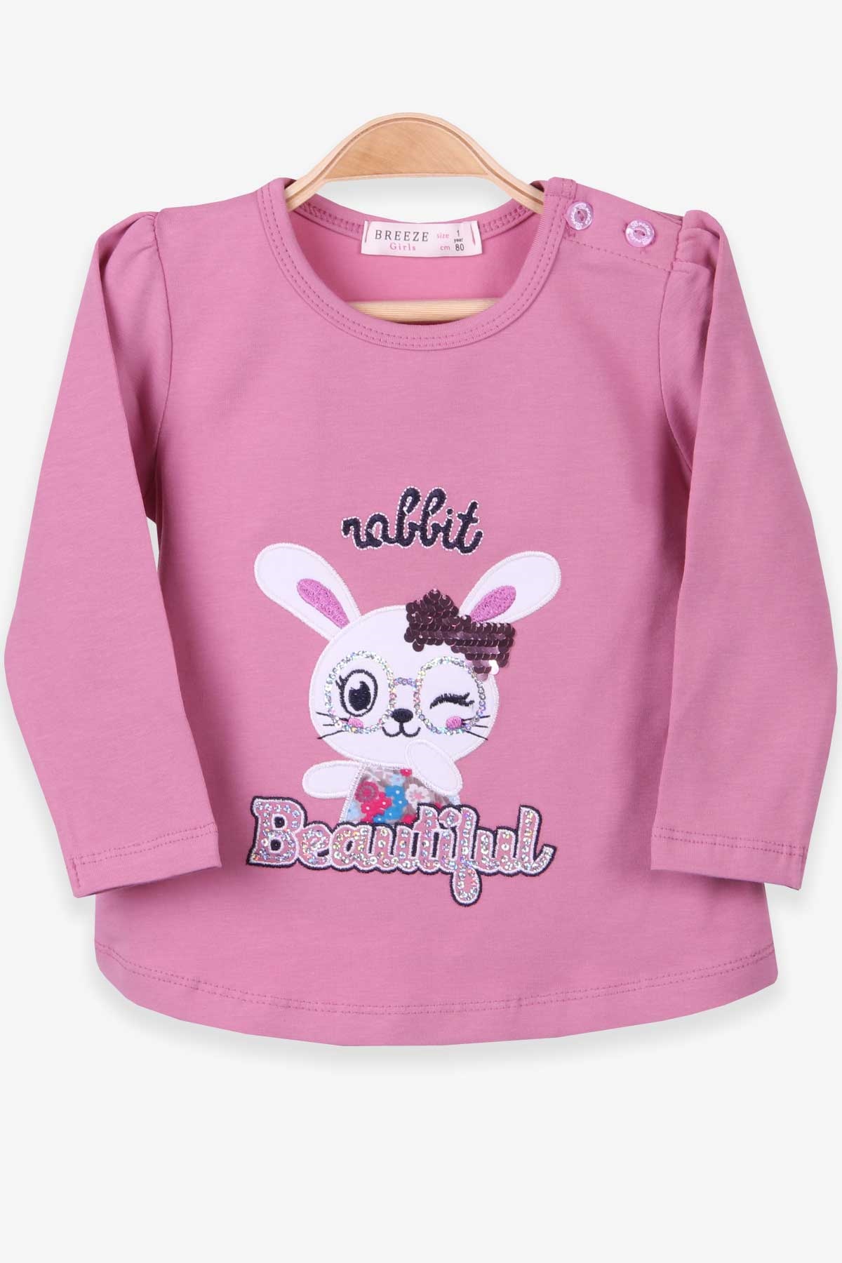 Breeze Kız Bebek Uzun Kollu Tişört Tavşan Nakışlı Gülkurusu (9 Ay-3 Yaş)
