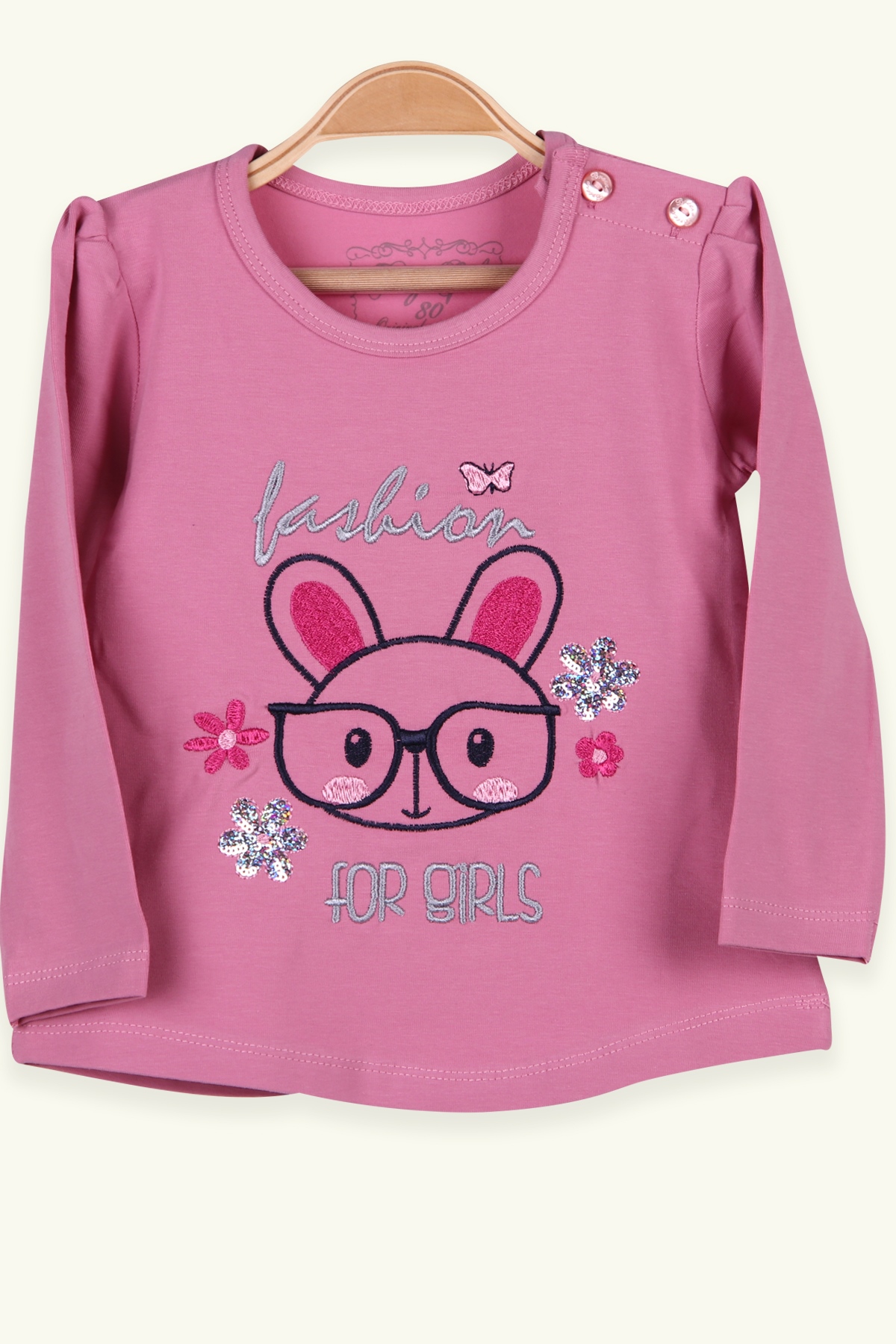 Breeze Kız Bebek Uzun Kollu Tişört Tavşan Desenli Lila (9 Ay-3 Yaş)
