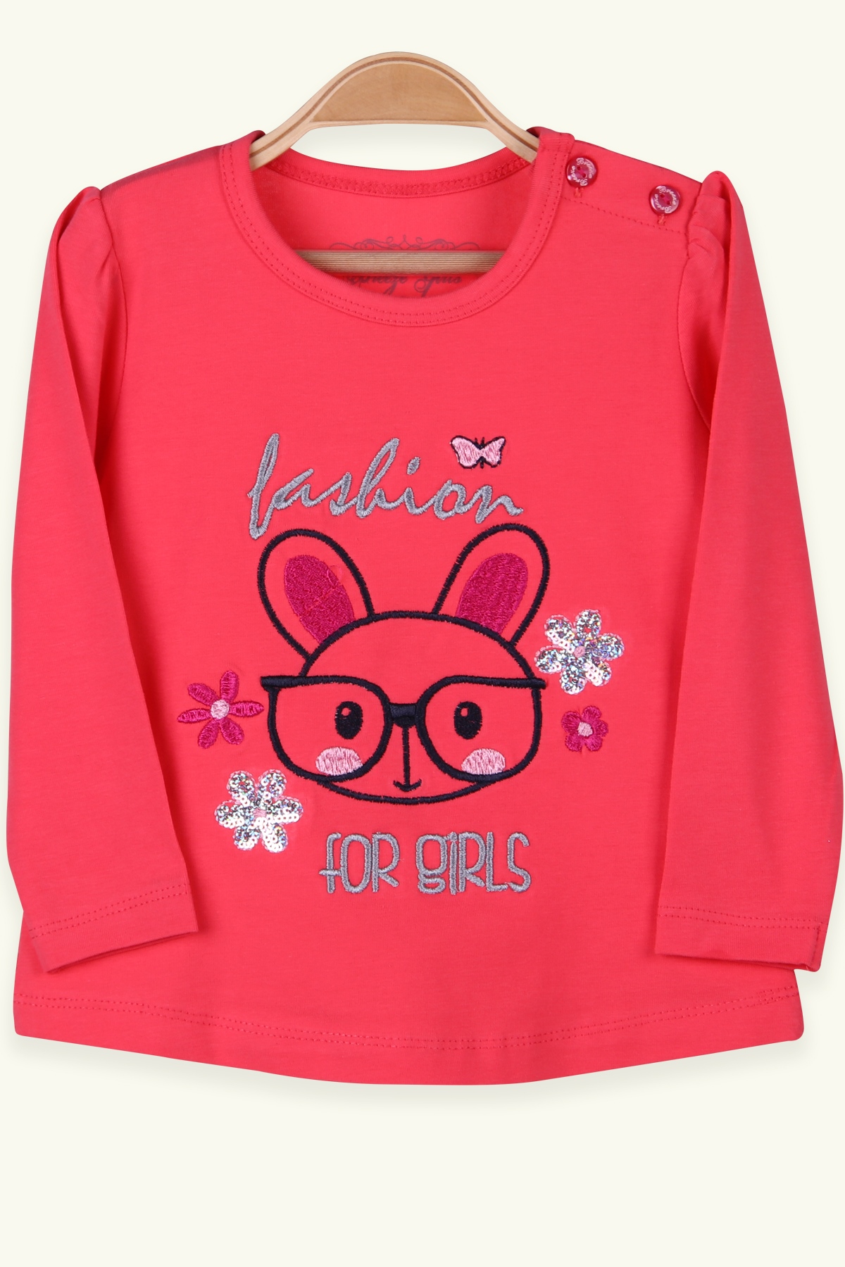 Breeze Kız Bebek Uzun Kollu Tişört Tavşan Desenli Narçiçeği (9 Ay-3 Yaş)