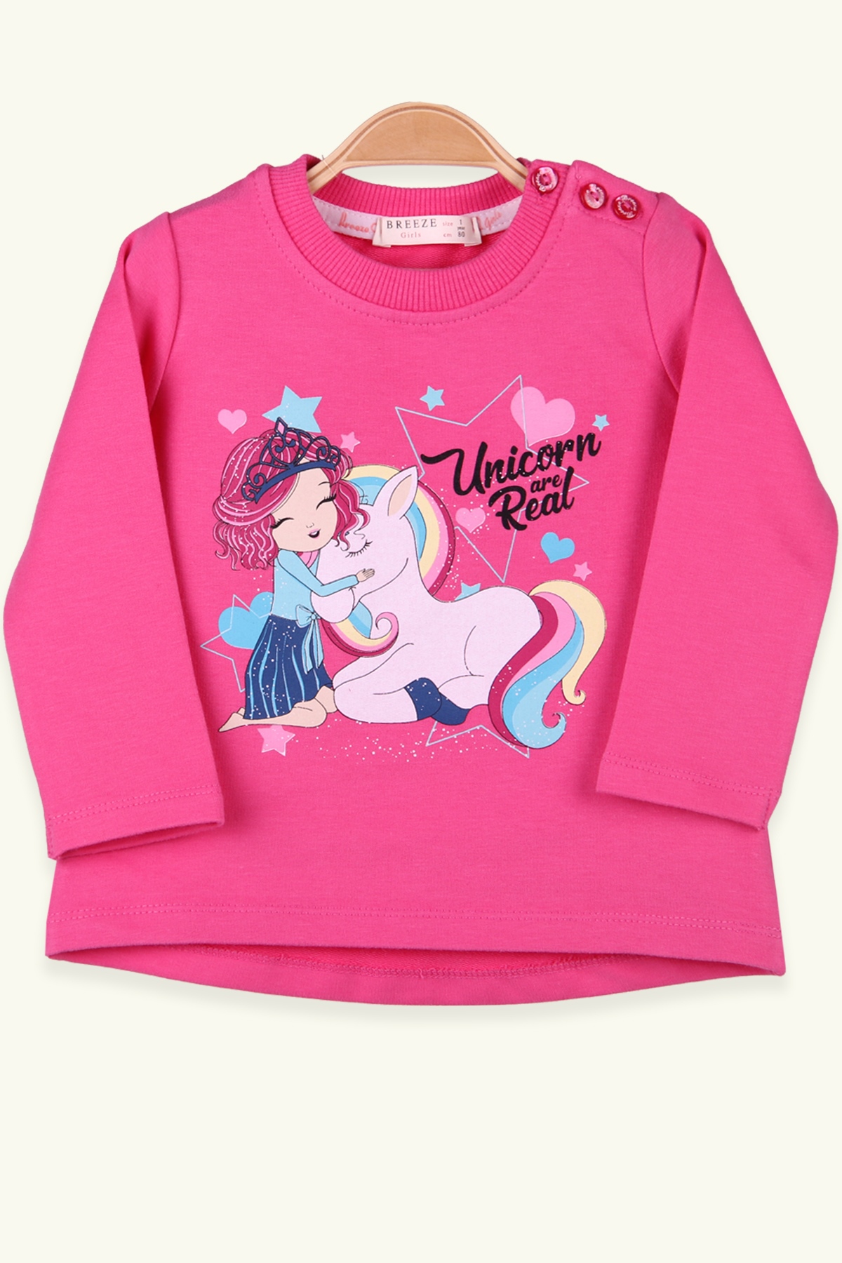 Breeze Kız Bebek Uzun Kollu Tişört Unicornlu Kız Baskılı Pembe (1-4 Yaş)