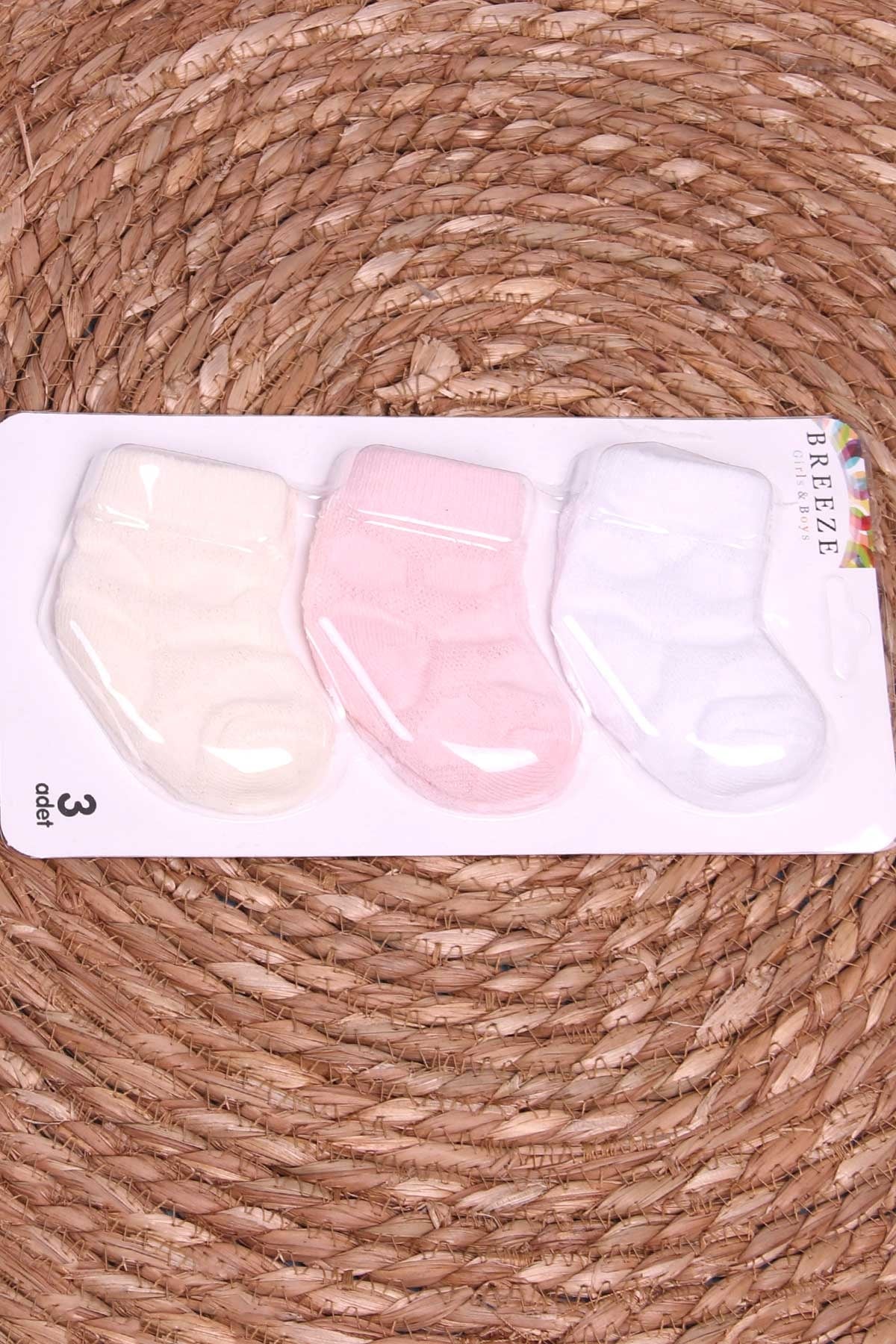 Breeze Kız Bebek Yenidoğan Çorap 3 lü Basic Karışık Renk