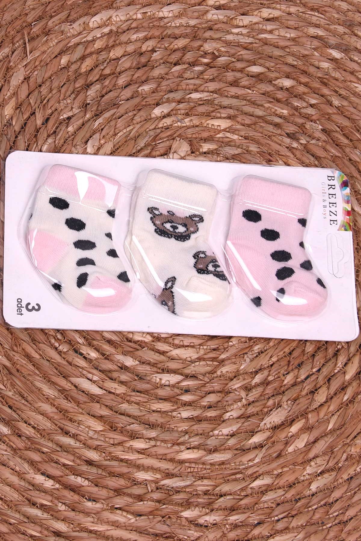 Breeze Kız Bebek Yenidoğan Çorap 3 lü Desenli Karışık Renk