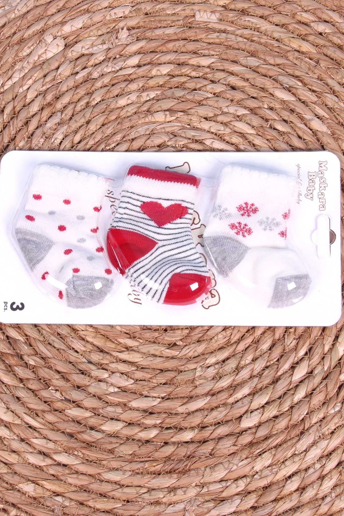 Breeze Kız Bebek Yenidoğan Çorap 3 lü Desenli Karışık Renk (Yenidoğan)