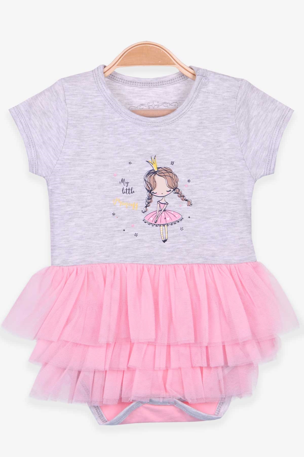 Breeze Kız Bebek Zıbın Elbise Prenses Baskılı Açık Gri Melanj (6 Ay-2 Yaş)