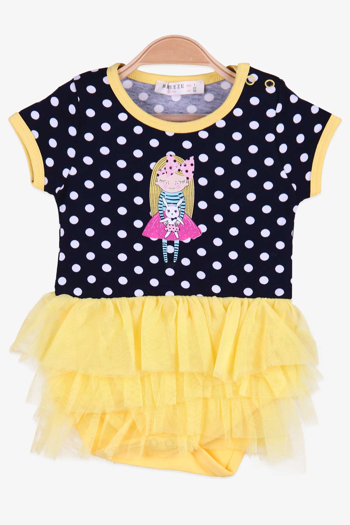 Breeze Kız Bebek Zıbın Elbise Puantiyeli Tüllü Sarı (4 Ay-2 Yaş)