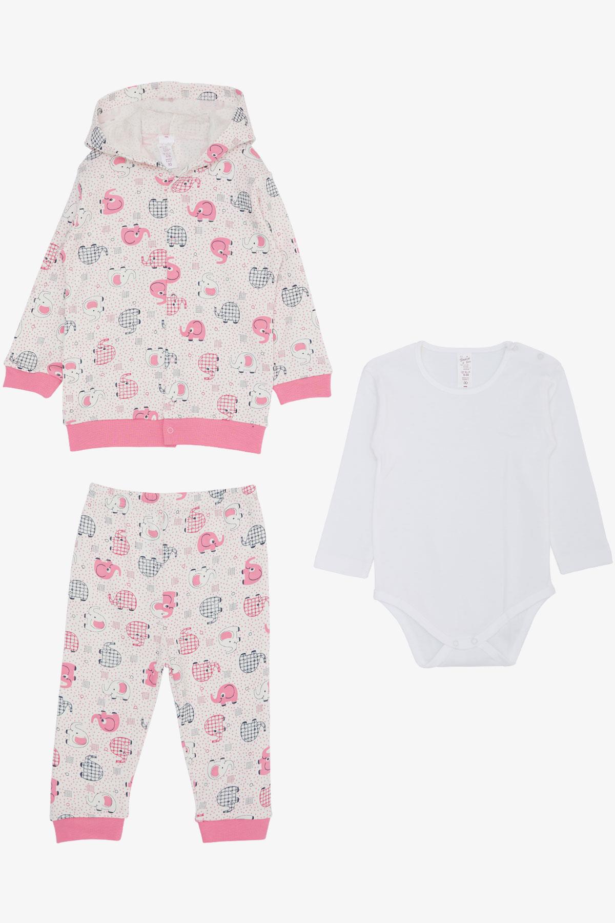 Breeze Kız Bebek Zıbınlı 3 lü Takım Sevimli Bebek Fil Desenli Ekru (4 Ay-1 Yaş)