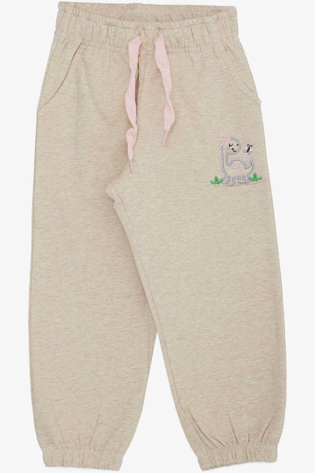 Breeze Kız Çocuk Alt Sevimli Dinozor & Kelebek Nakış Baskılı Bej Melanj (1-4 Yaş)