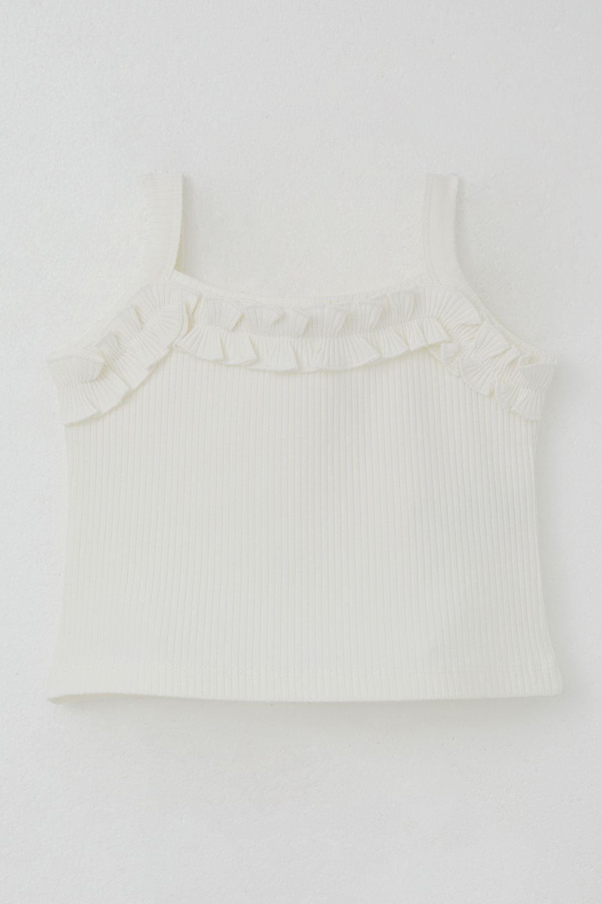 Breeze Kız Çocuk Askılı Crop Tişört Fırfır Detaylı Ekru (8-14 Yaş)