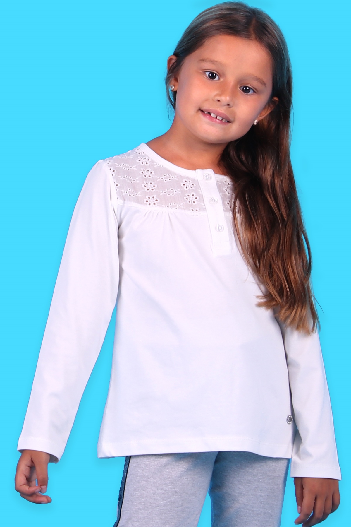 Breeze Kız Çocuk Bluz Çiçekleri Güpürlü Beyaz (4-8 Yaş)