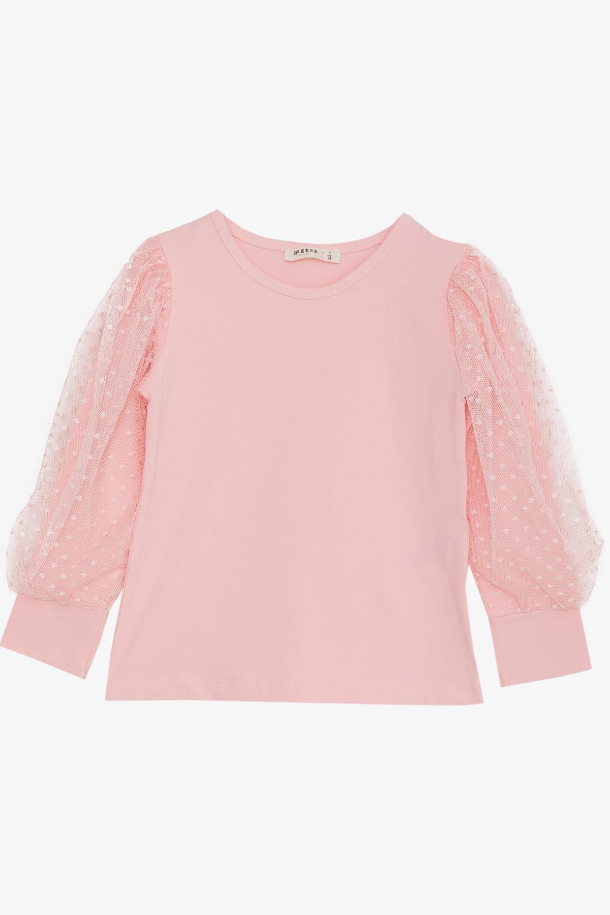 Breeze Kız Çocuk Bluz Kolları Tül Detaylı Pembe (3-7 Yaş)