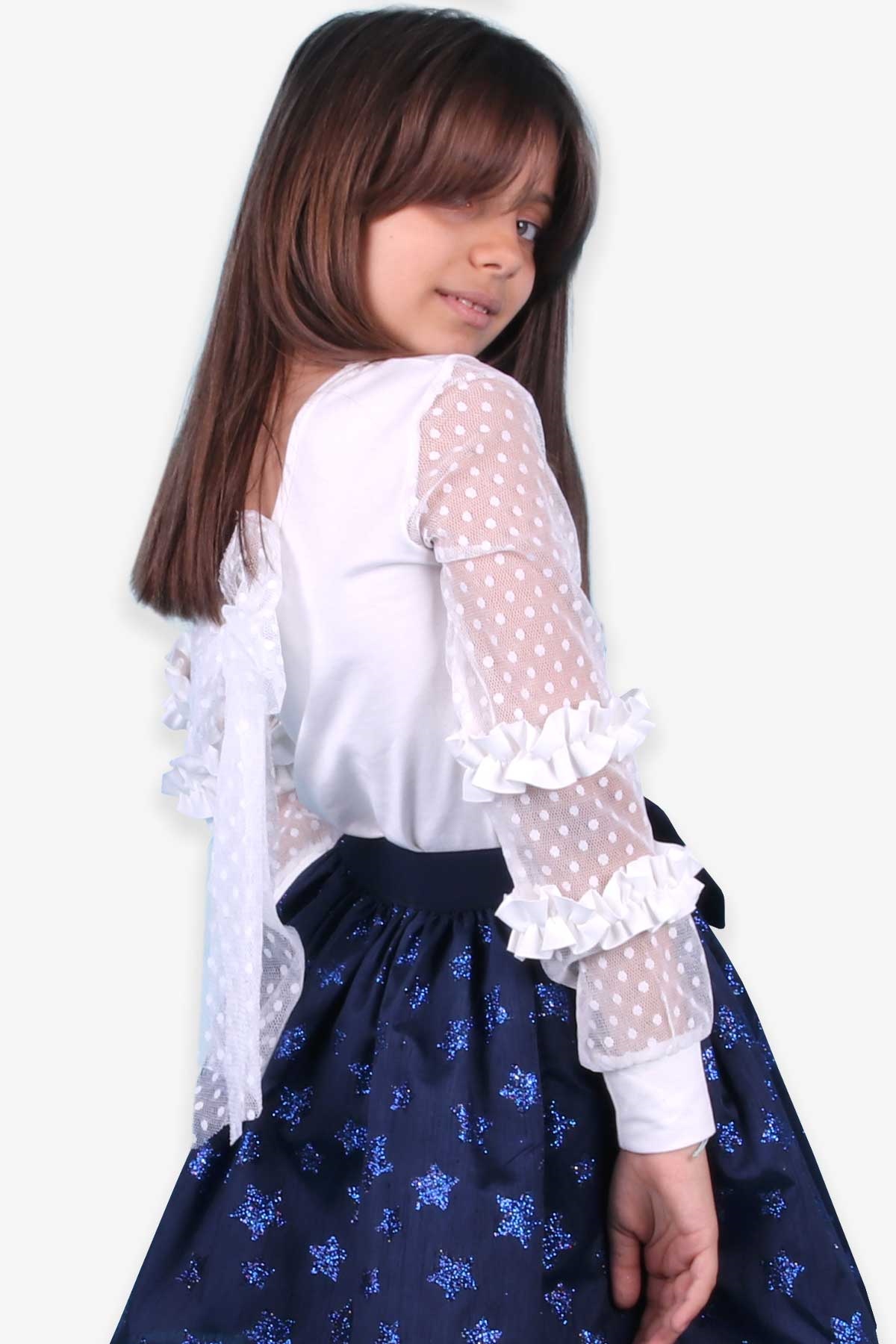 Breeze Kız Çocuk Bluz Tüllü Fiyonklu Ekru (6-10 Yaş)