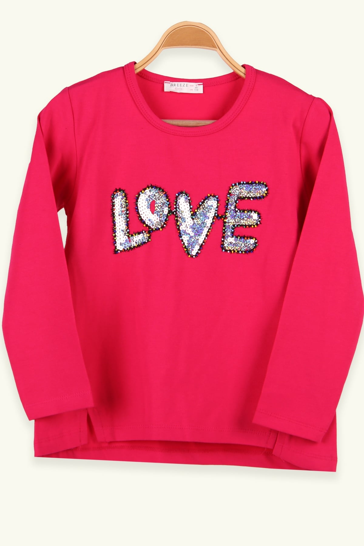 Breeze Kız Çocuk Body  Love Pul İşlemeli Fuşya (4-9 Yaş)