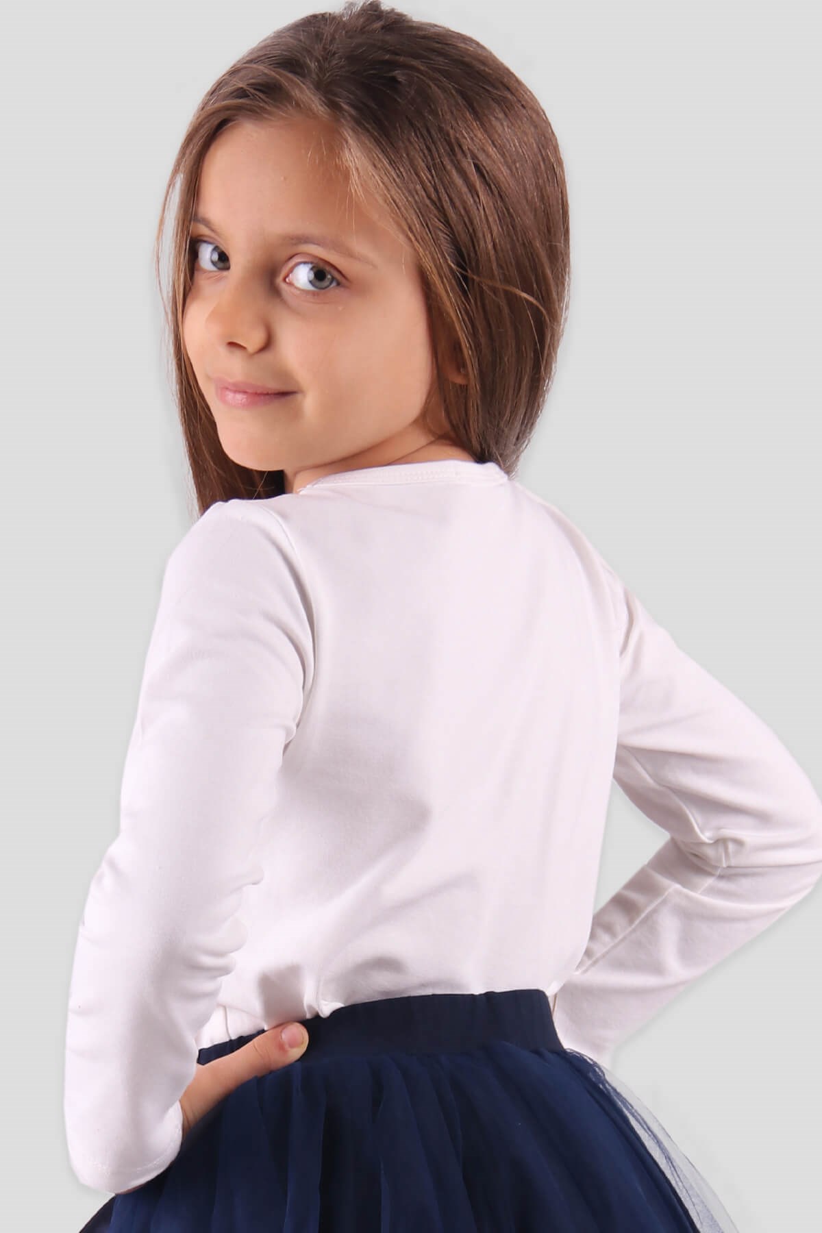 Kız Çocuk Uzun Kollu Tişört - Basic Beyaz 6-16 Yaş | Breeze