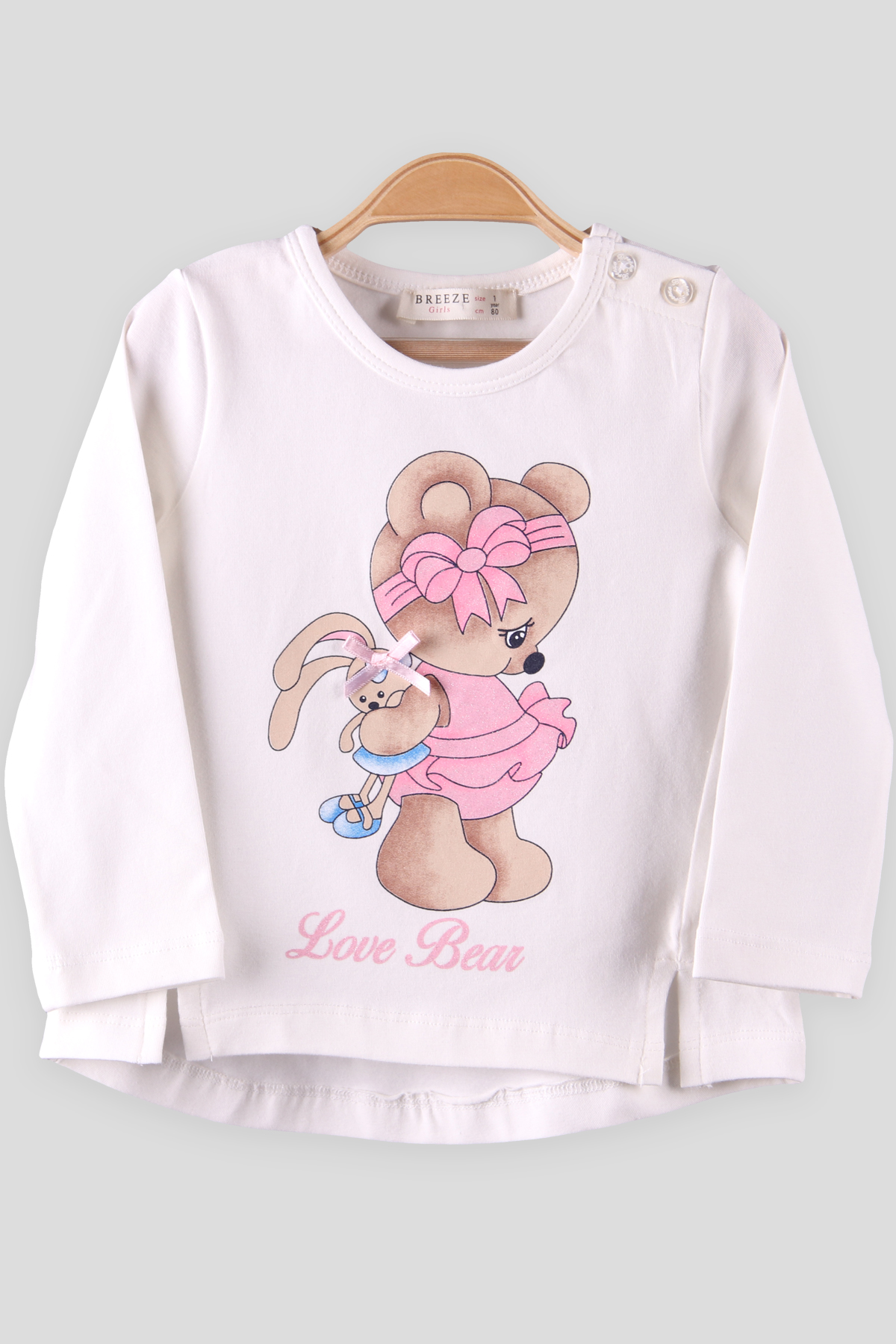 Breeze Kız Çocuk Body Simli Ayıcıklı Ekru (1-4 Yaş)