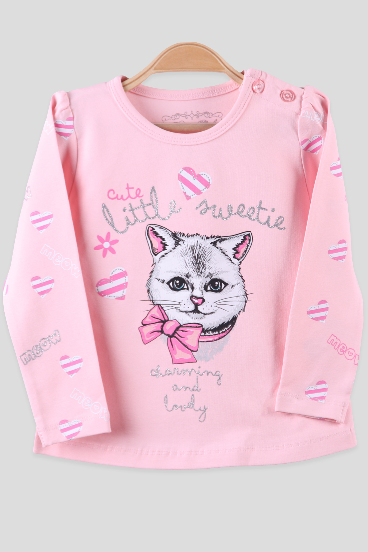 Breeze Kız Çocuk Body Simli Kedi Desenli Pembe (1.5-5 Yaş)