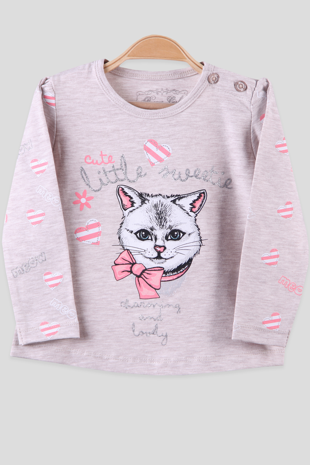 Breeze Kız Çocuk Body Simli Kedi Desenli Bej (1.5-5 Yaş)