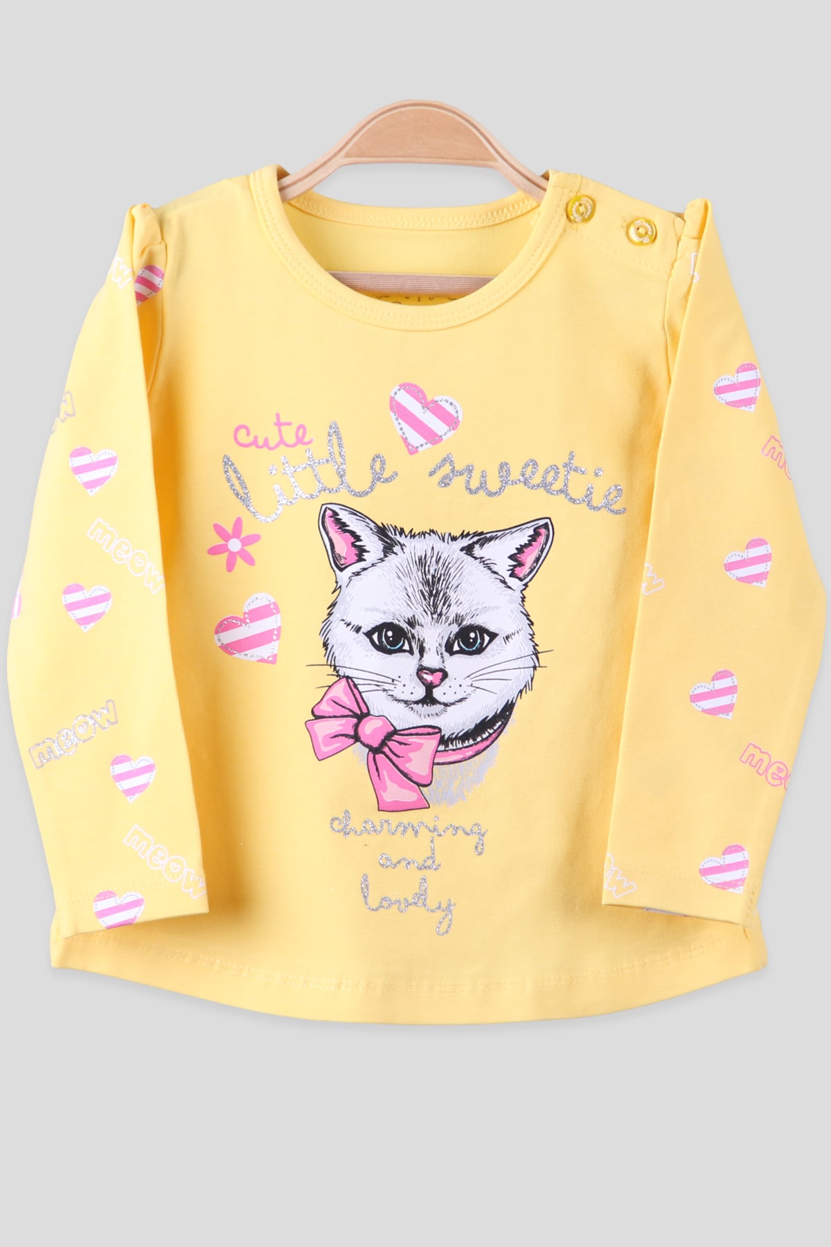 Breeze Kız Çocuk Body Simli Kedi Desenli Sarı (1.5-5 Yaş)