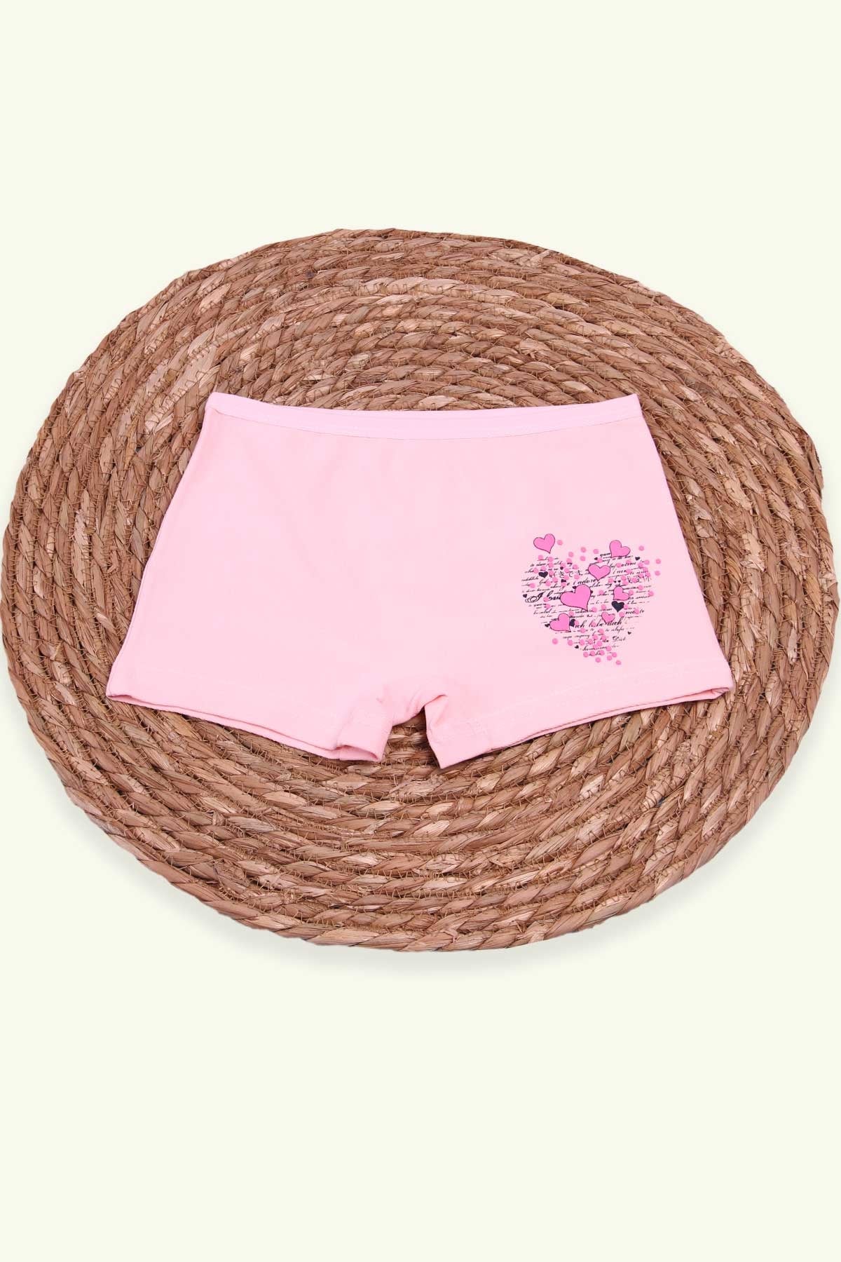 Breeze Kız Çocuk Boxer Baskılı Kalpli Pudra (6-10 Yaş)