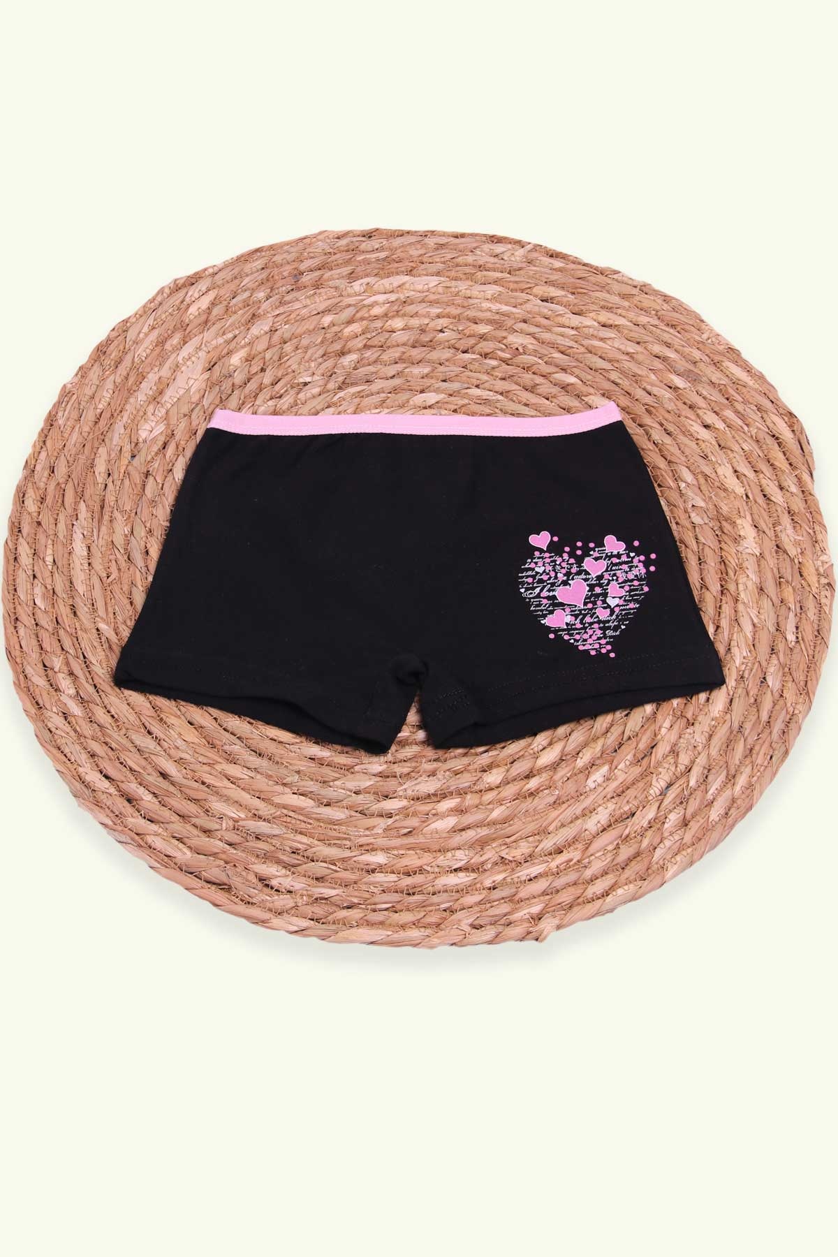 Breeze Kız Çocuk Boxer Baskılı Kalpli Siyah (6 Yaş)