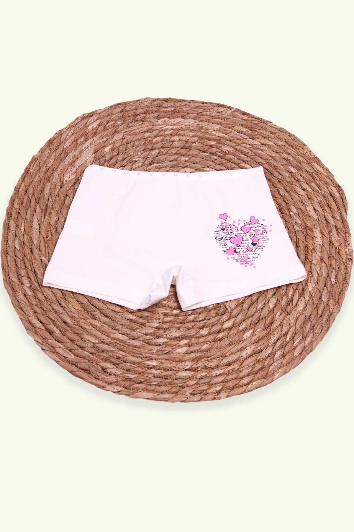 Breeze Kız Çocuk Boxer Baskılı Kalpli Ekru (6 Yaş)