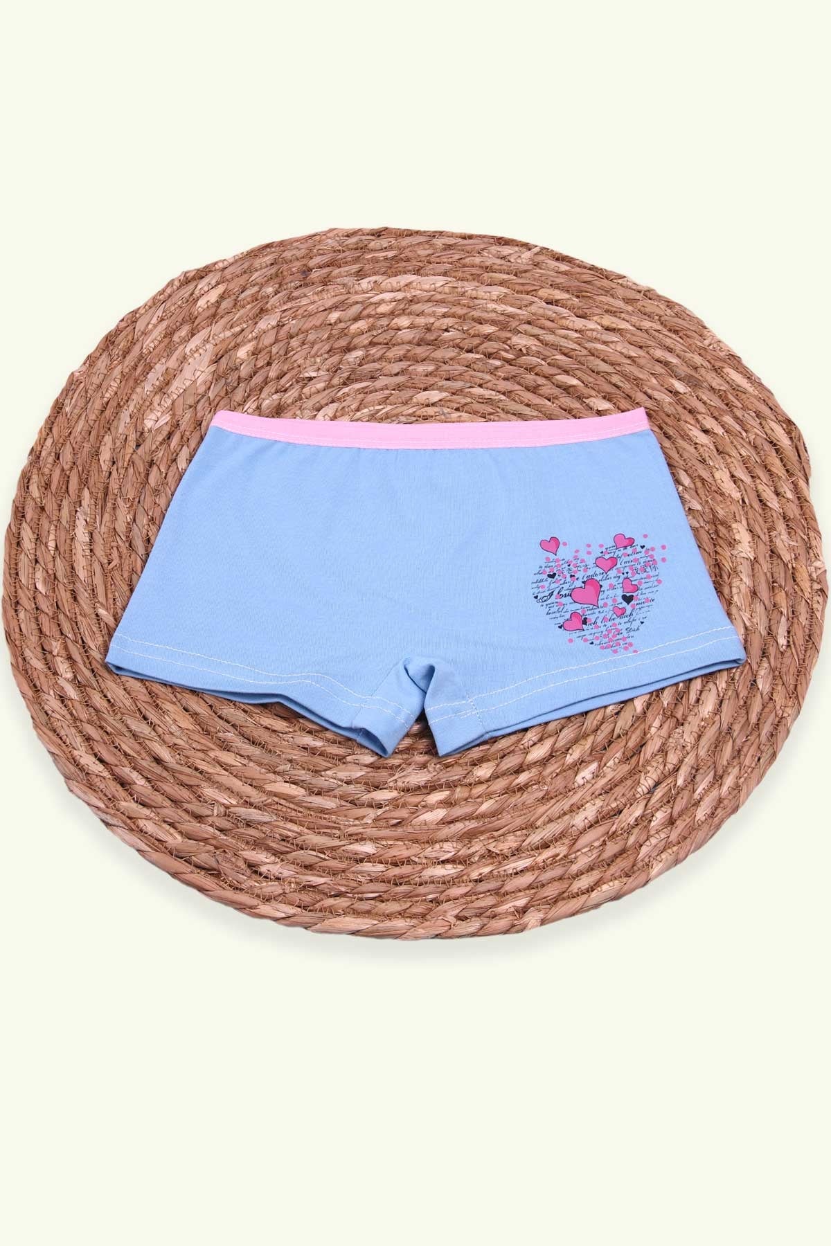Breeze Kız Çocuk Boxer Baskılı Kalpli Açık Mavi (6-12 Yaş)