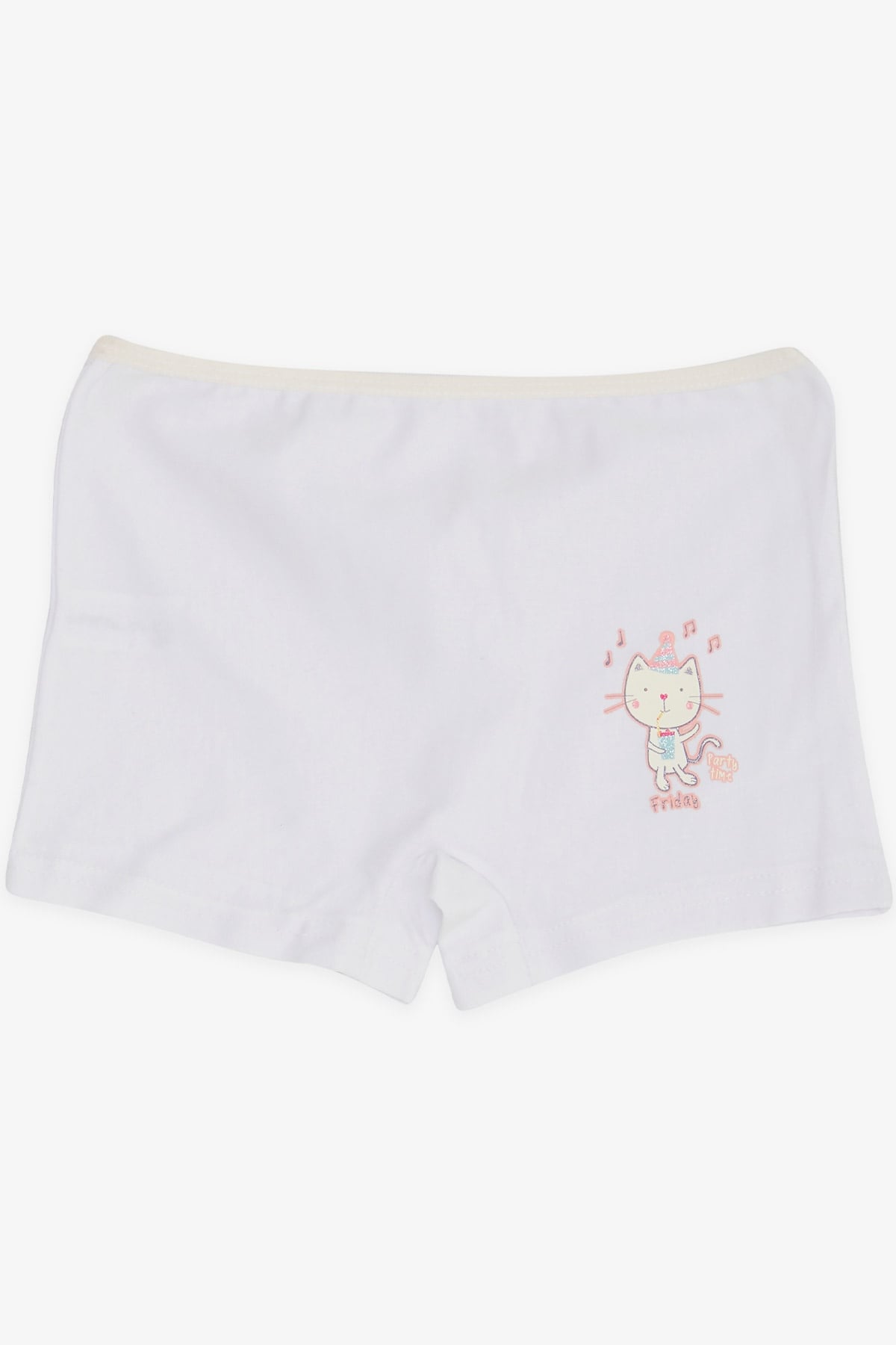 Breeze Kız Çocuk Boxer Eğlenceli Kedicik Baskılı Beyaz (5-11 Yaş)