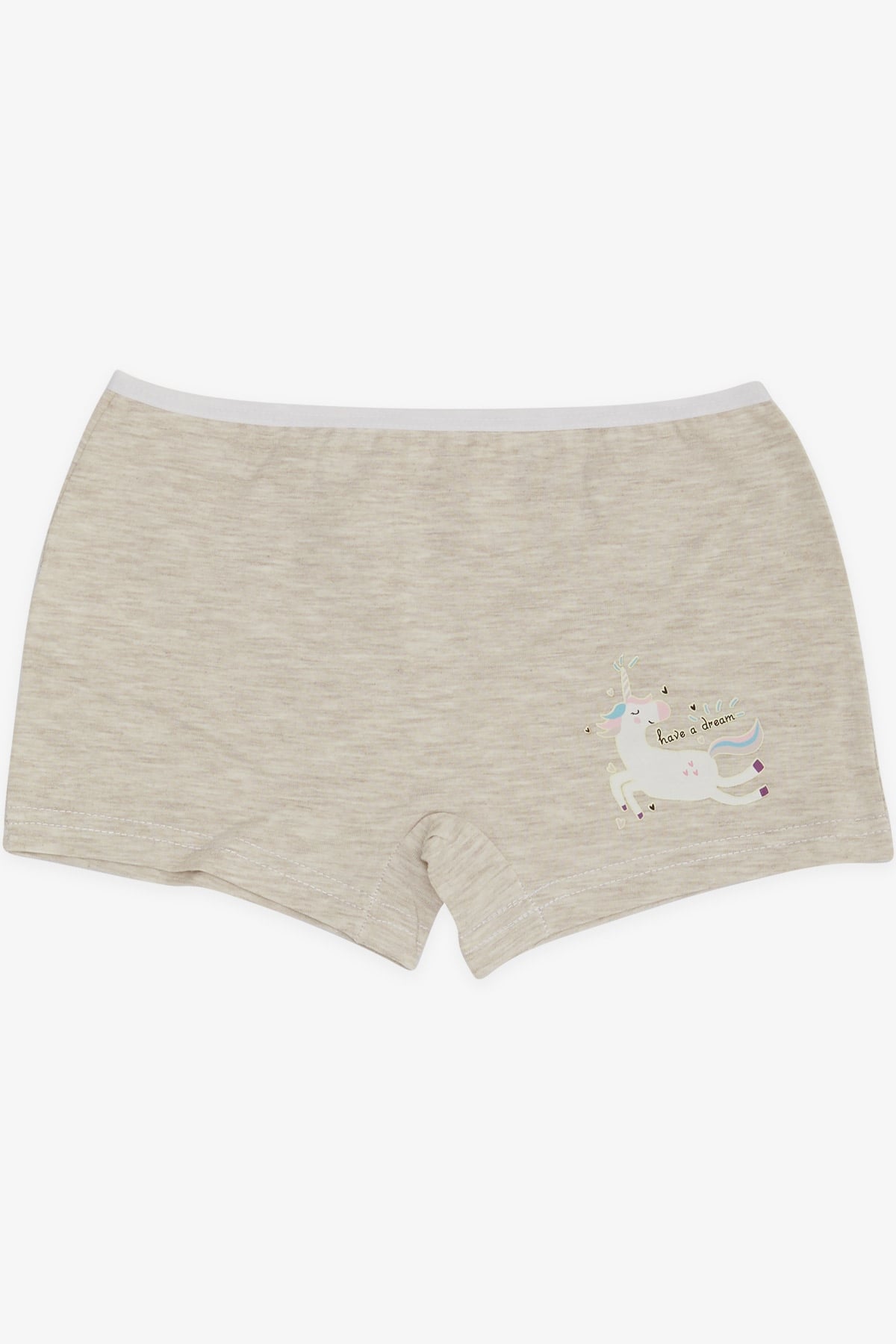 Breeze Kız Çocuk Boxer Kalpli Unicorn Baskılı Bej Melanj (5-11 Yaş)