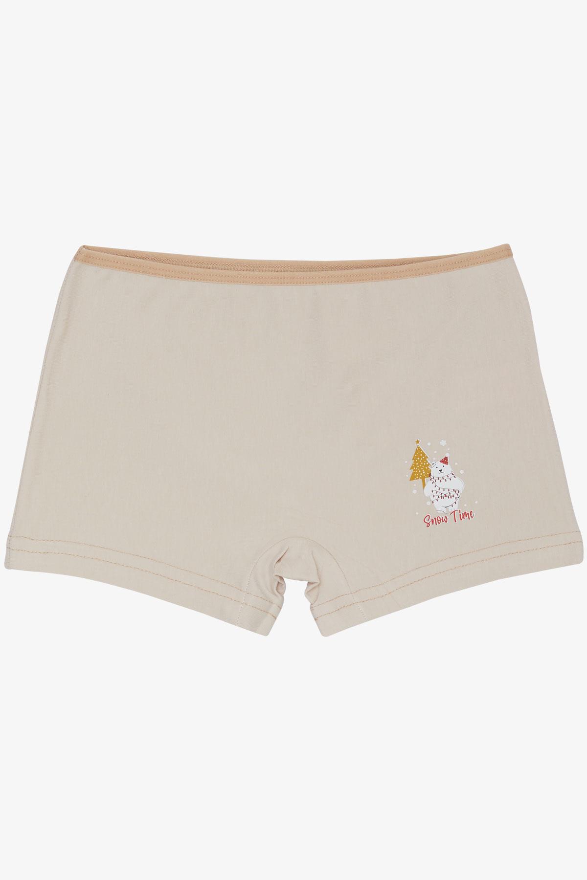 Breeze Kız Çocuk Boxer Kış Temalı Sevimli Ayıcık Baskılı Bej (5-11 Yaş)