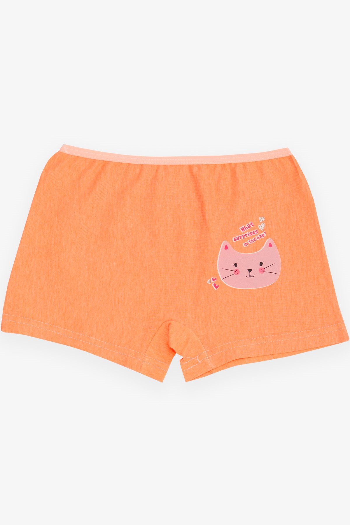 Breeze Kız Çocuk Boxer Meraklı Kedicik Baskılı Neon Turuncu (5-11 Yaş)
