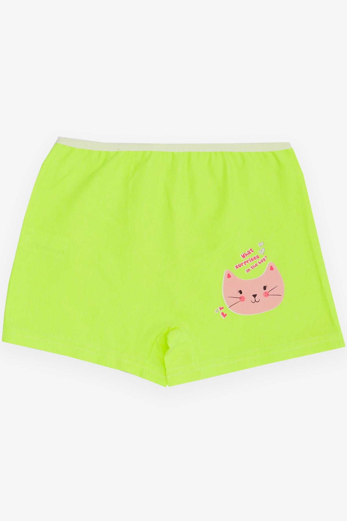 Breeze Kız Çocuk Boxer Meraklı Kedicik Baskılı Neon Yeşil (5-11 Yaş)