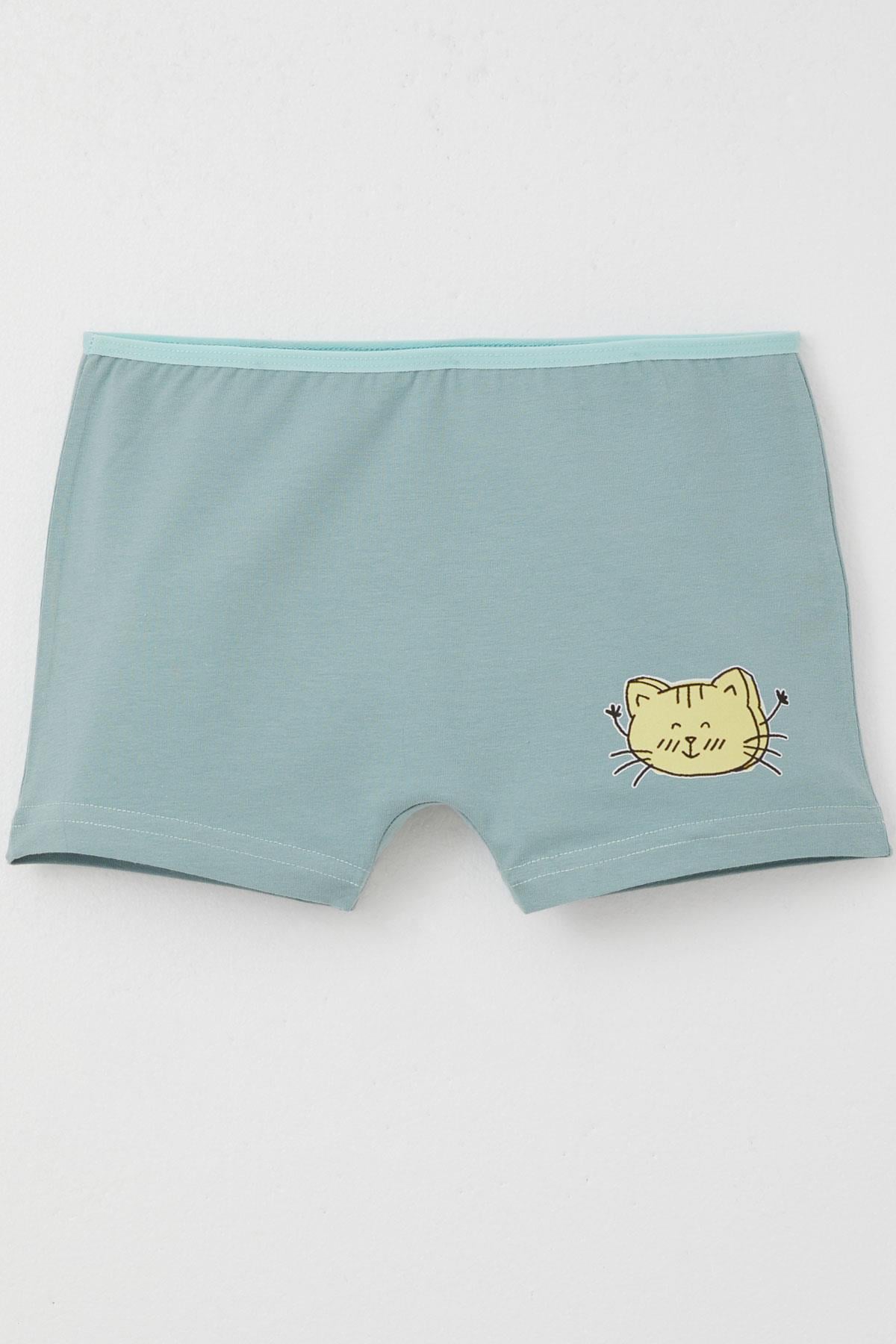Breeze Kız Çocuk Boxer Sevimli Kedicik Baskılı Mint Yeşili (11 Yaş)