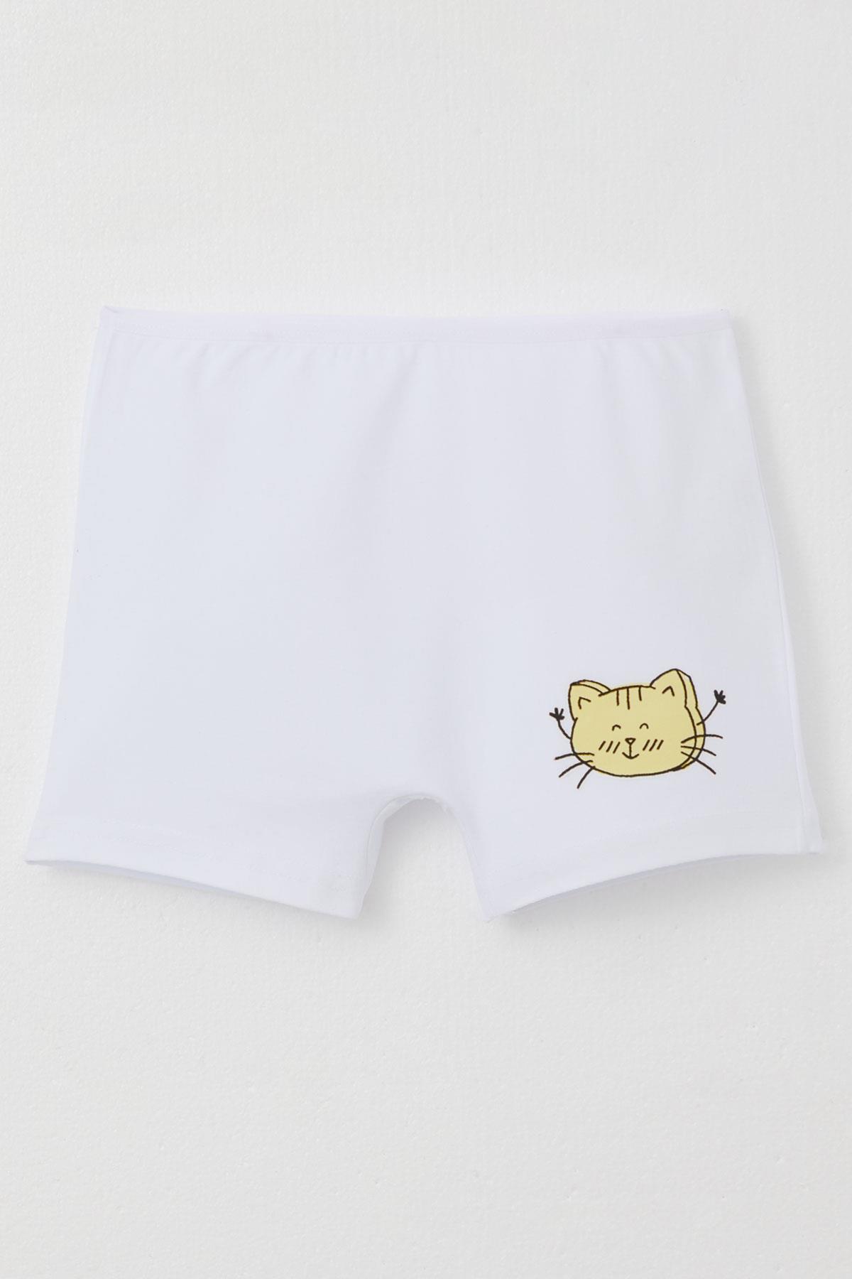 Breeze Kız Çocuk Boxer Sevimli Kedicik Baskılı Beyaz (11 Yaş)