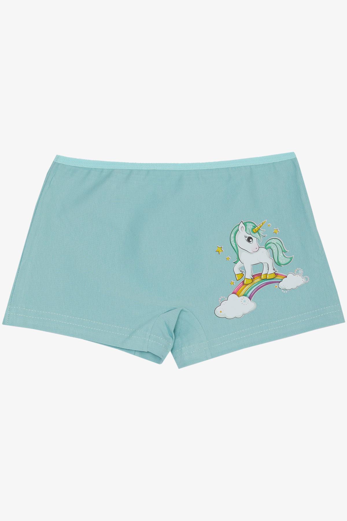 Breeze Kız Çocuk Boxer Sevimli Unicorn & Gökkuşağı Baskılı Su Yeşili (5-11 Yaş)