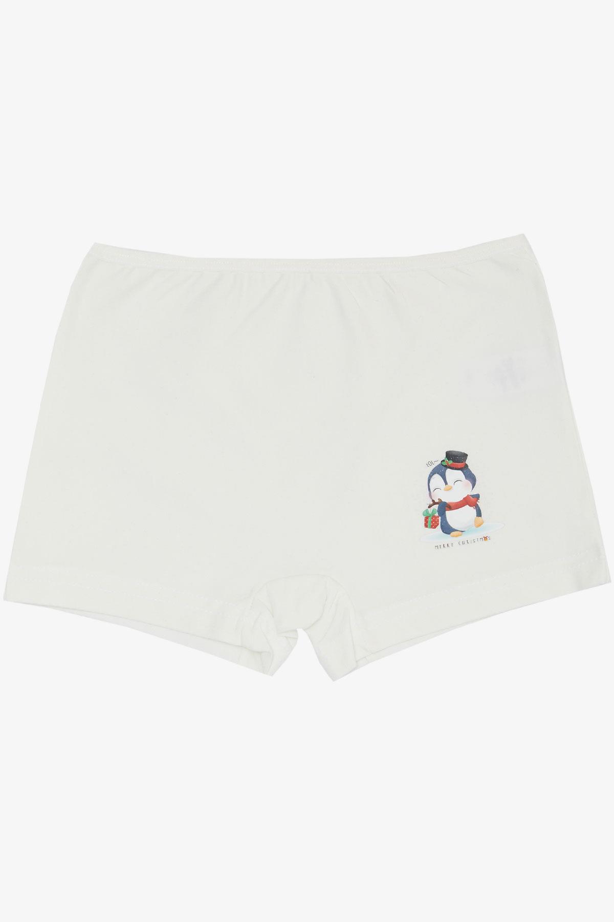 Breeze Kız Çocuk Boxer Yılbaşı Temalı Şapkalı Penguen Baskılı Ekru (5-11 Yaş)