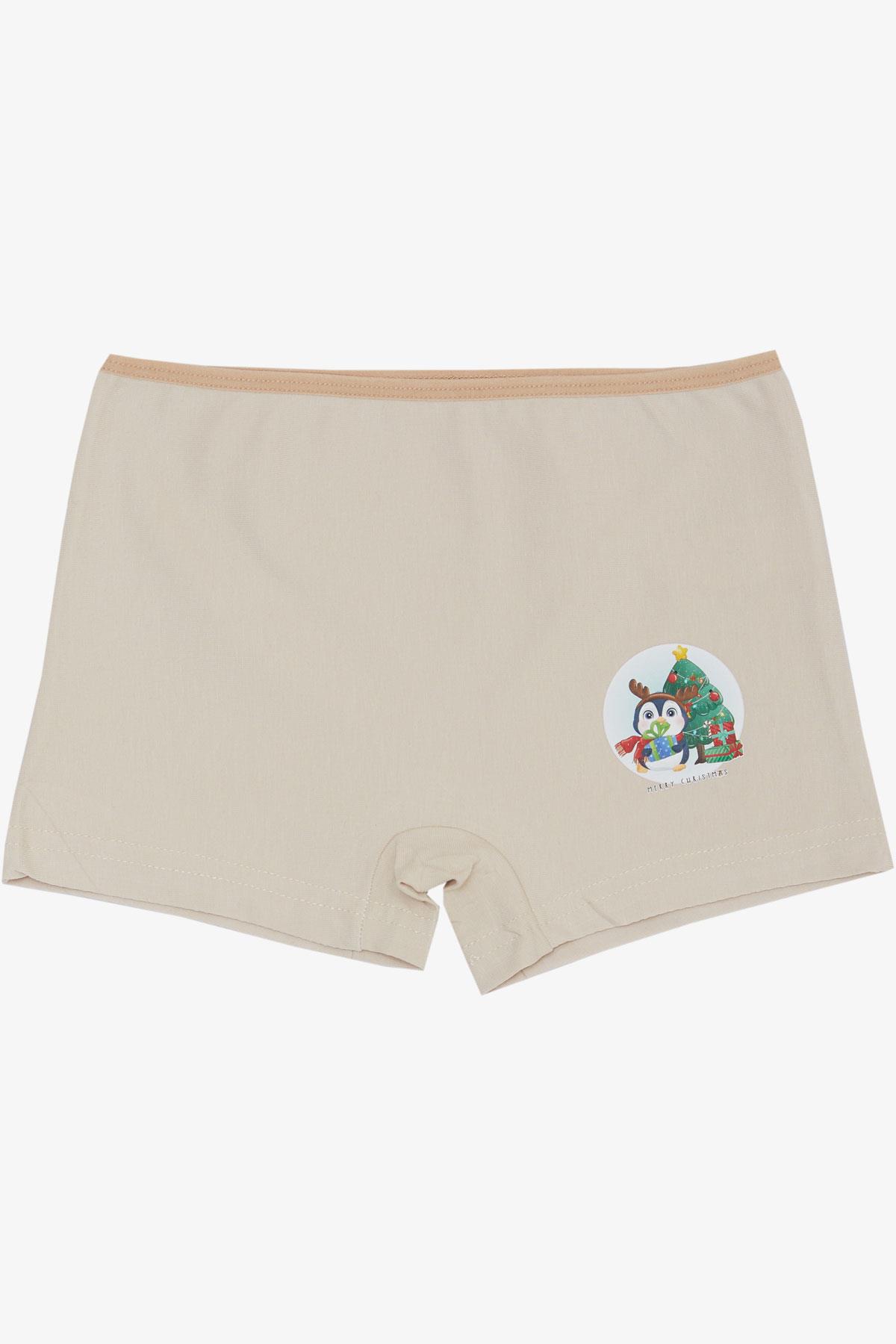 Breeze Kız Çocuk Boxer Yılbaşı Temalı Penguen Baskılı Bej (5-11 Yaş)