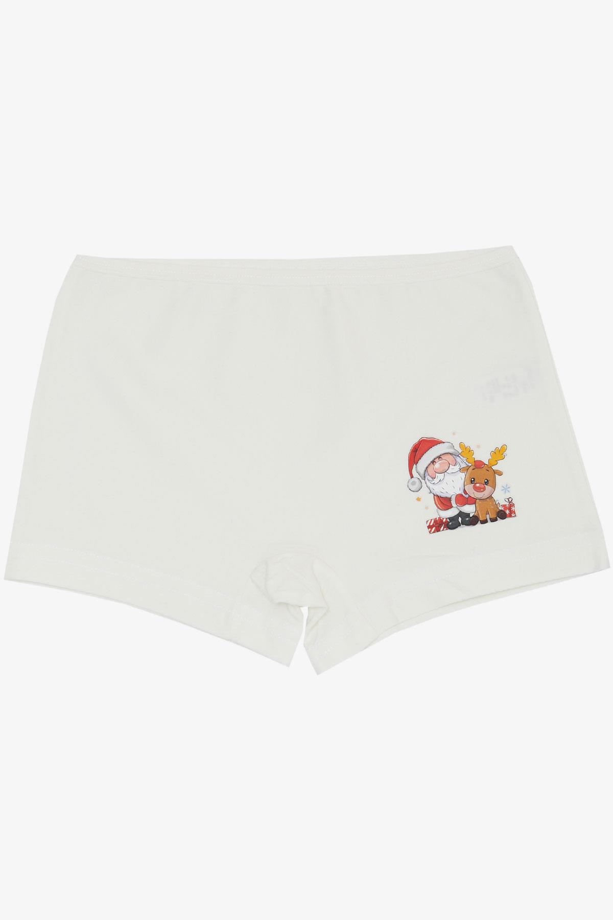 Breeze Kız Çocuk Boxer Yılbaşı Temalı Noel Baba & Geyik Baskılı Ekru (5-11 Yaş)